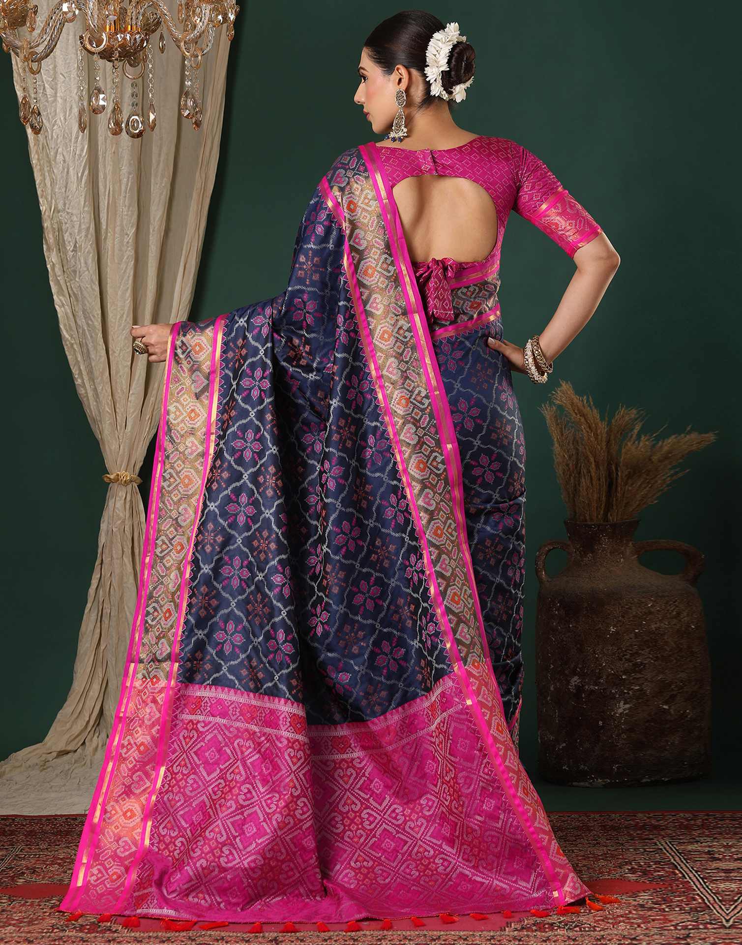 Navy Blue Silk Patola Woven Saree