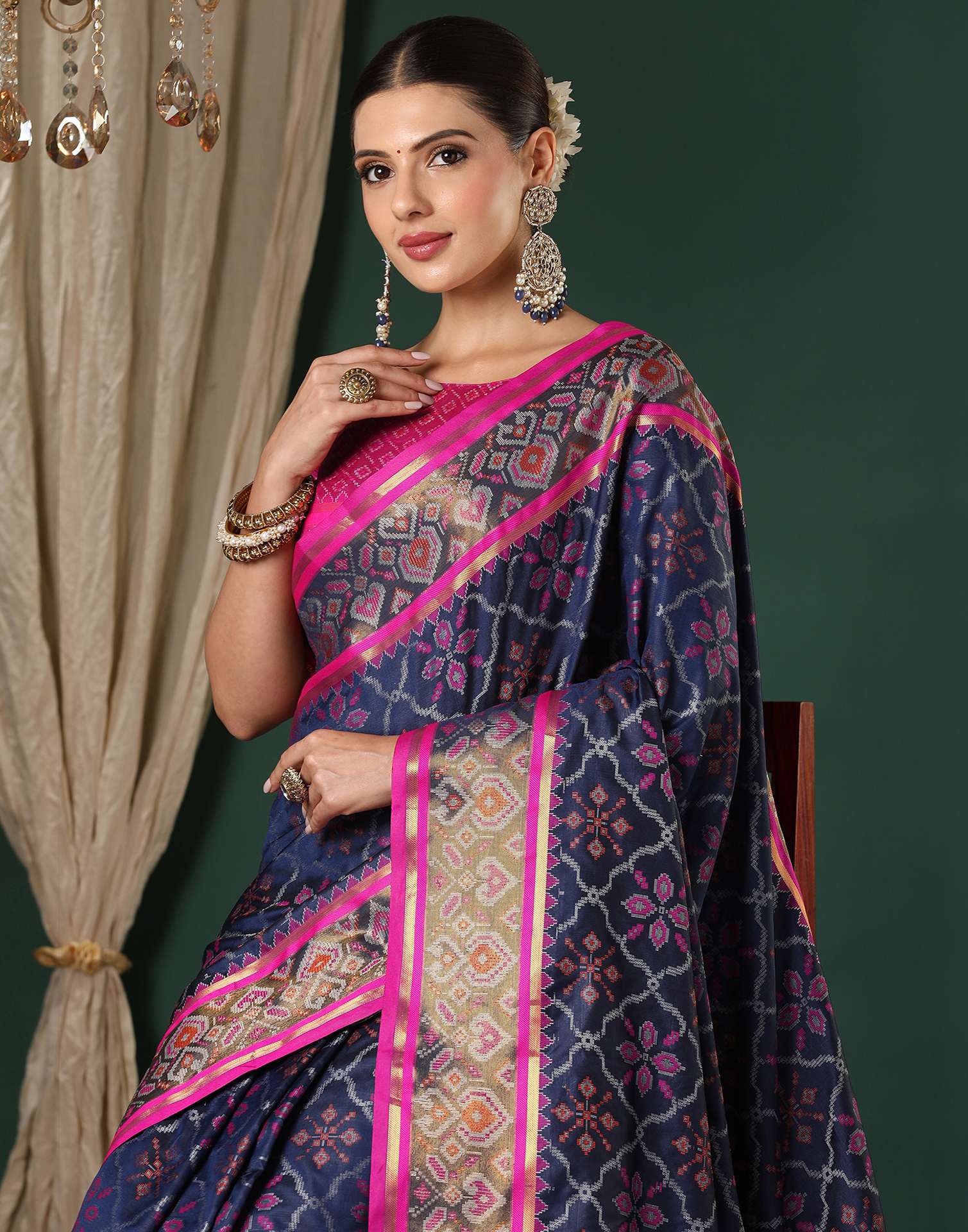 Navy Blue Silk Patola Woven Saree