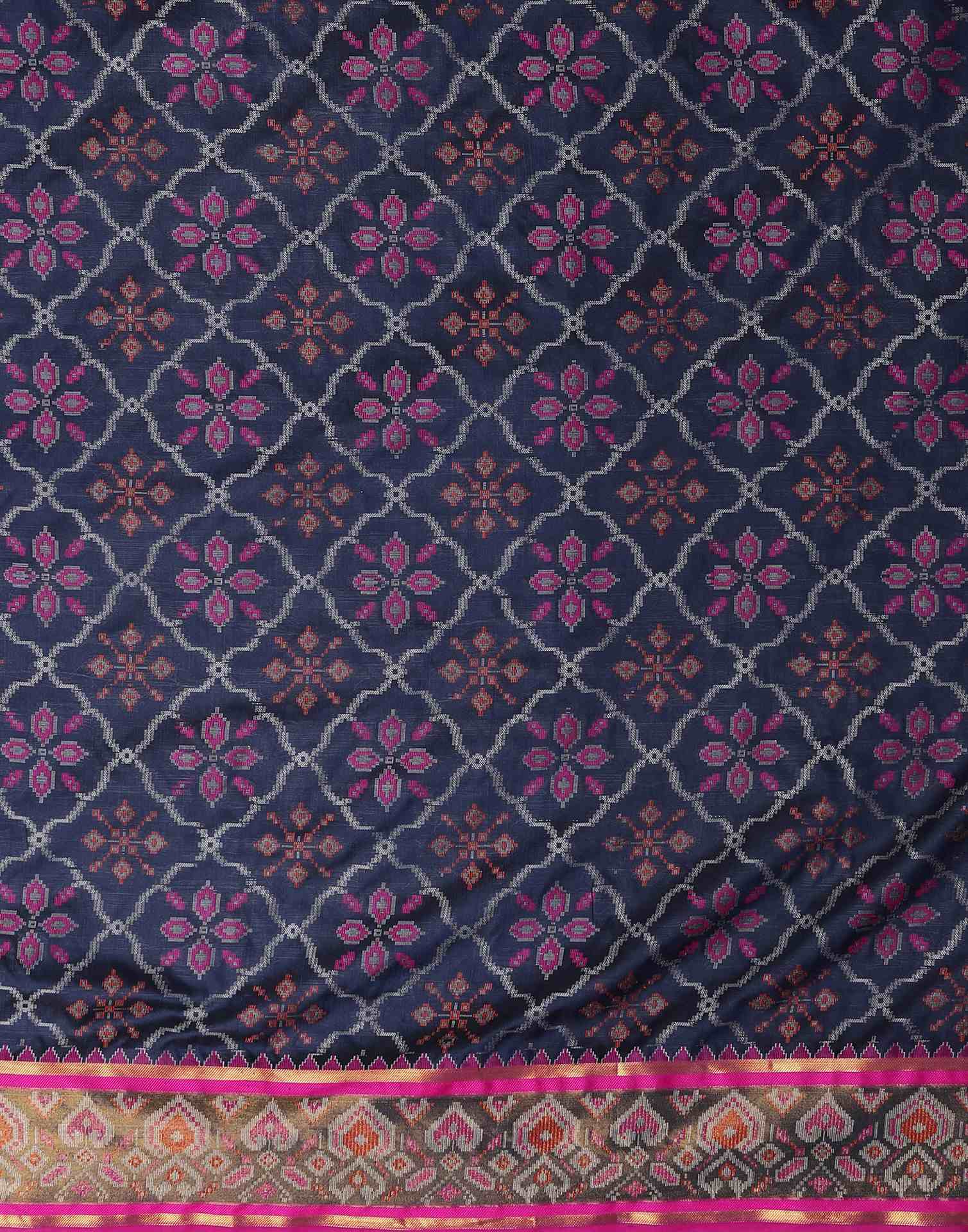 Navy Blue Silk Patola Woven Saree
