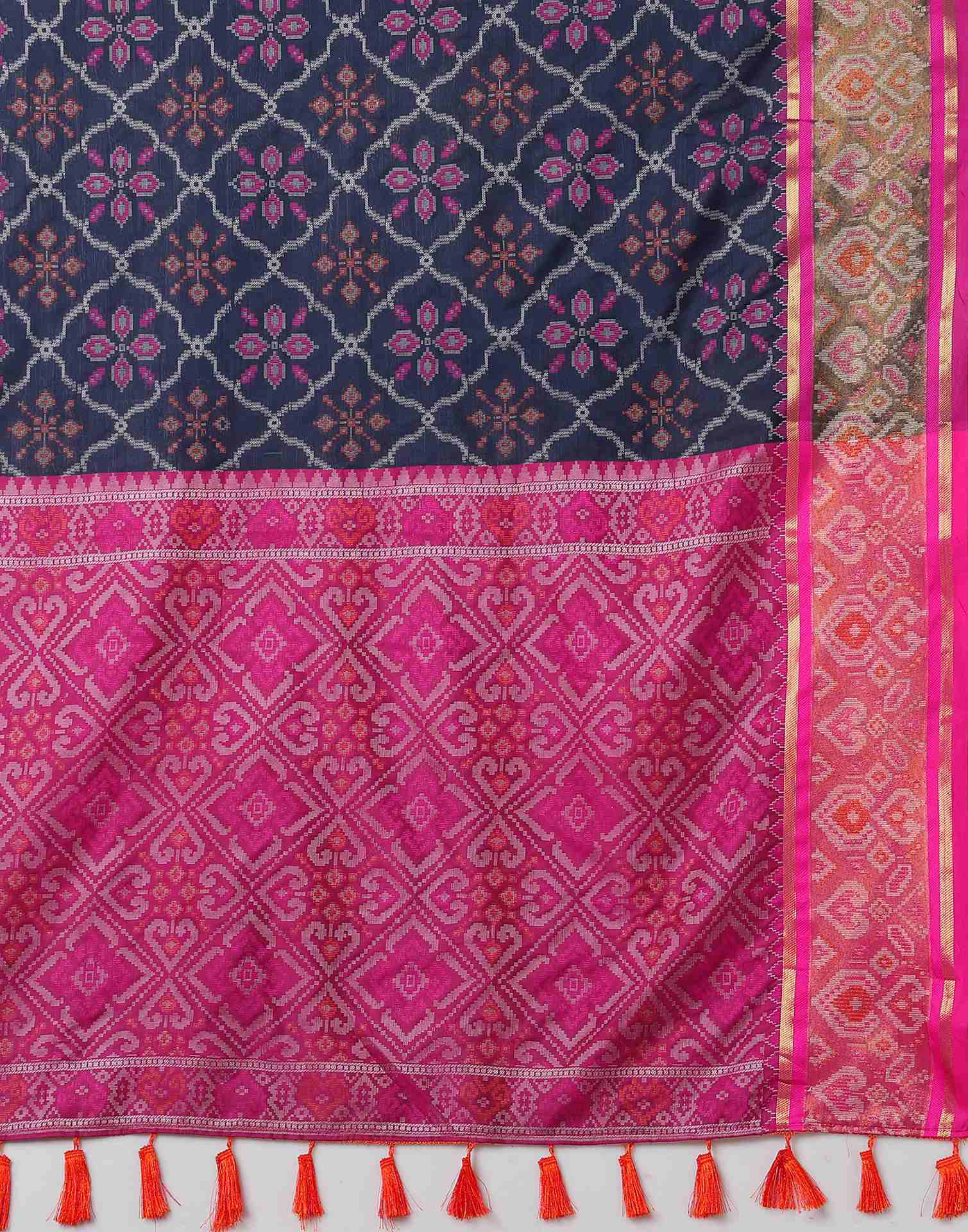 Navy Blue Silk Patola Woven Saree