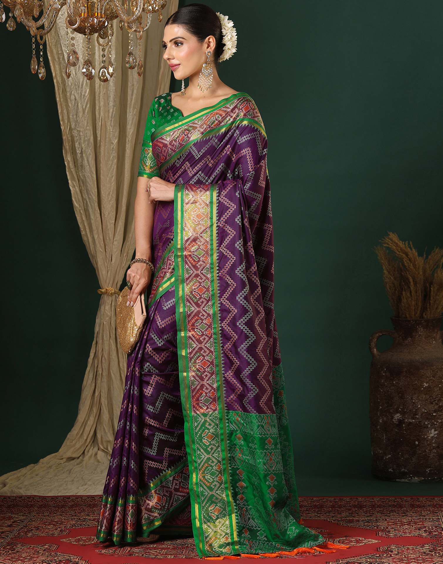 Dark Purple Silk Patola Woven Saree
