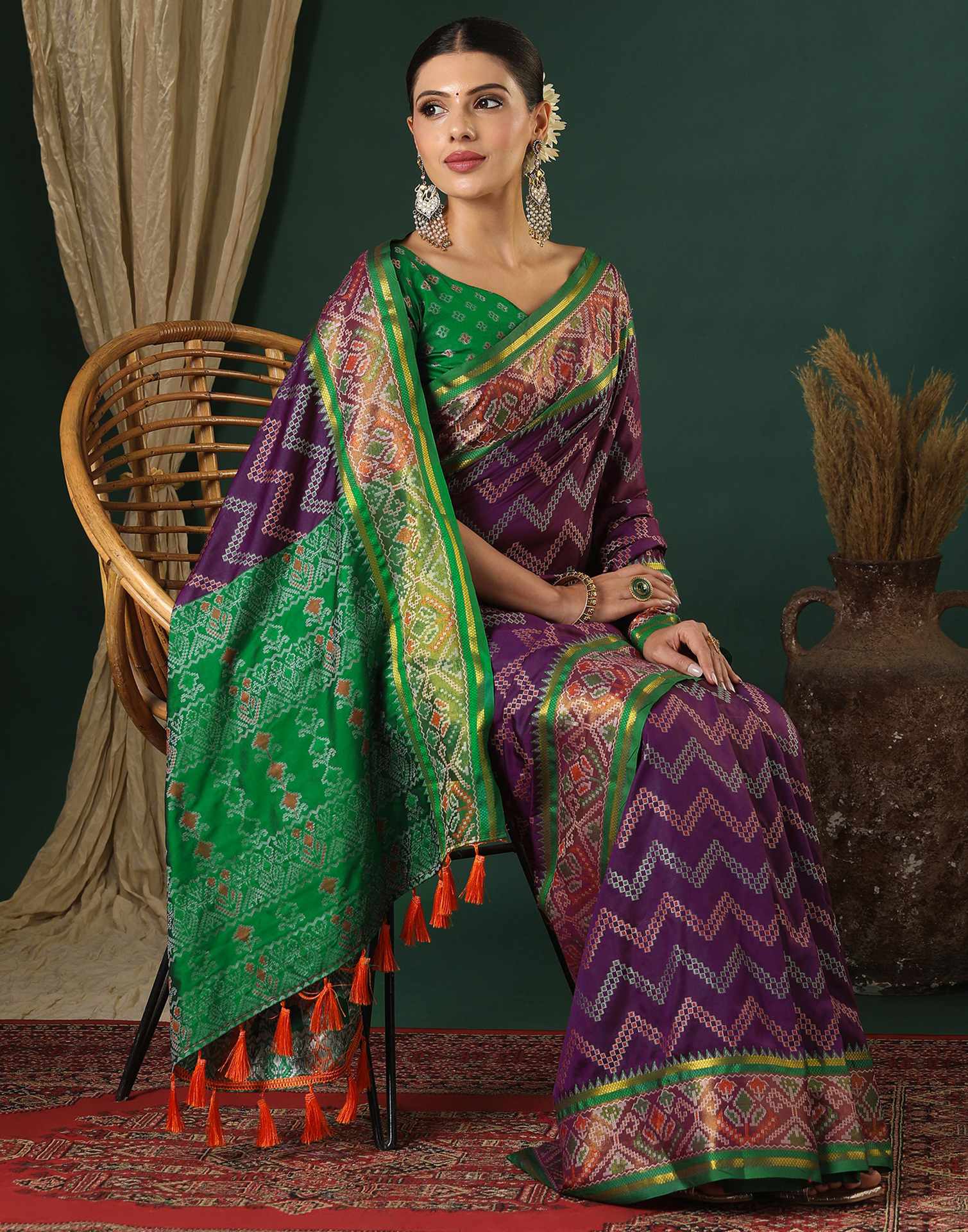 Dark Purple Silk Patola Woven Saree