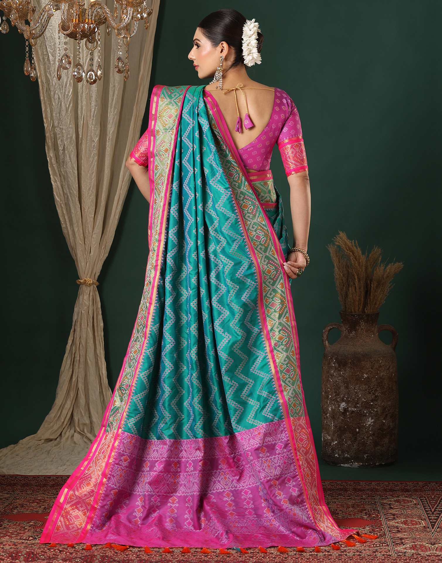 Teal Green Silk Patola Woven Saree
