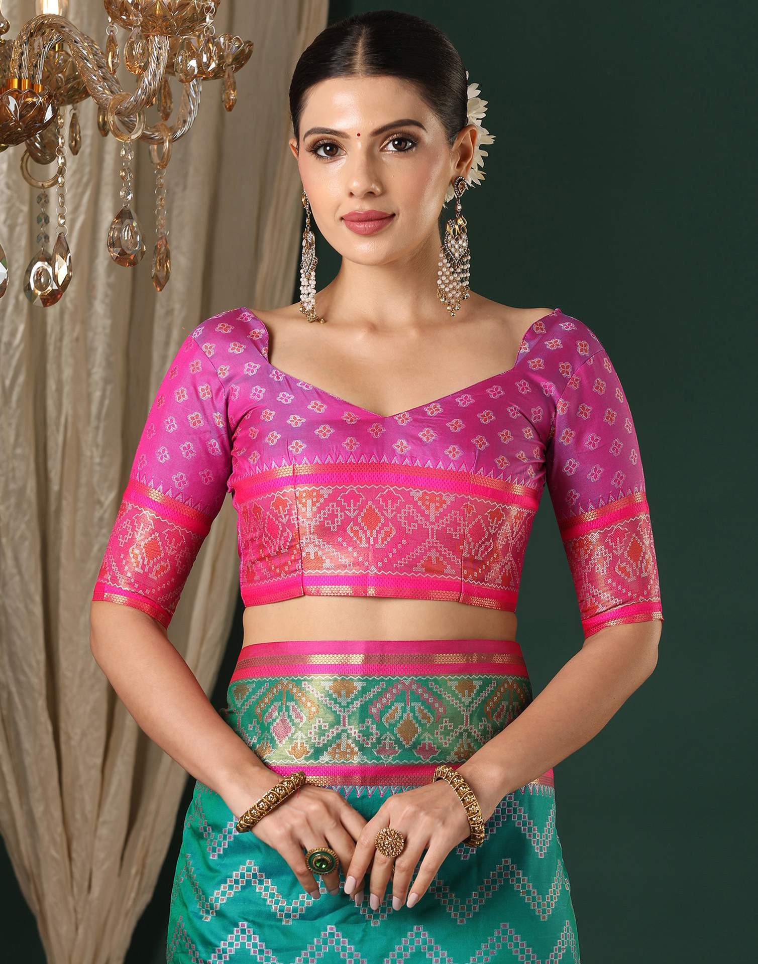 Teal Green Silk Patola Woven Saree