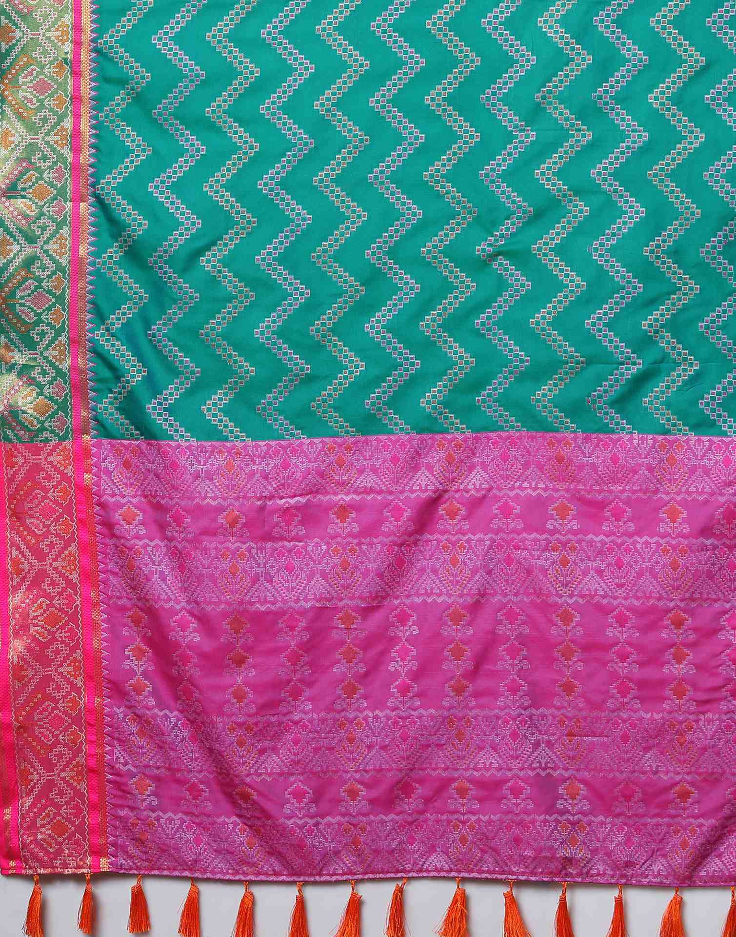 Teal Green Silk Patola Woven Saree