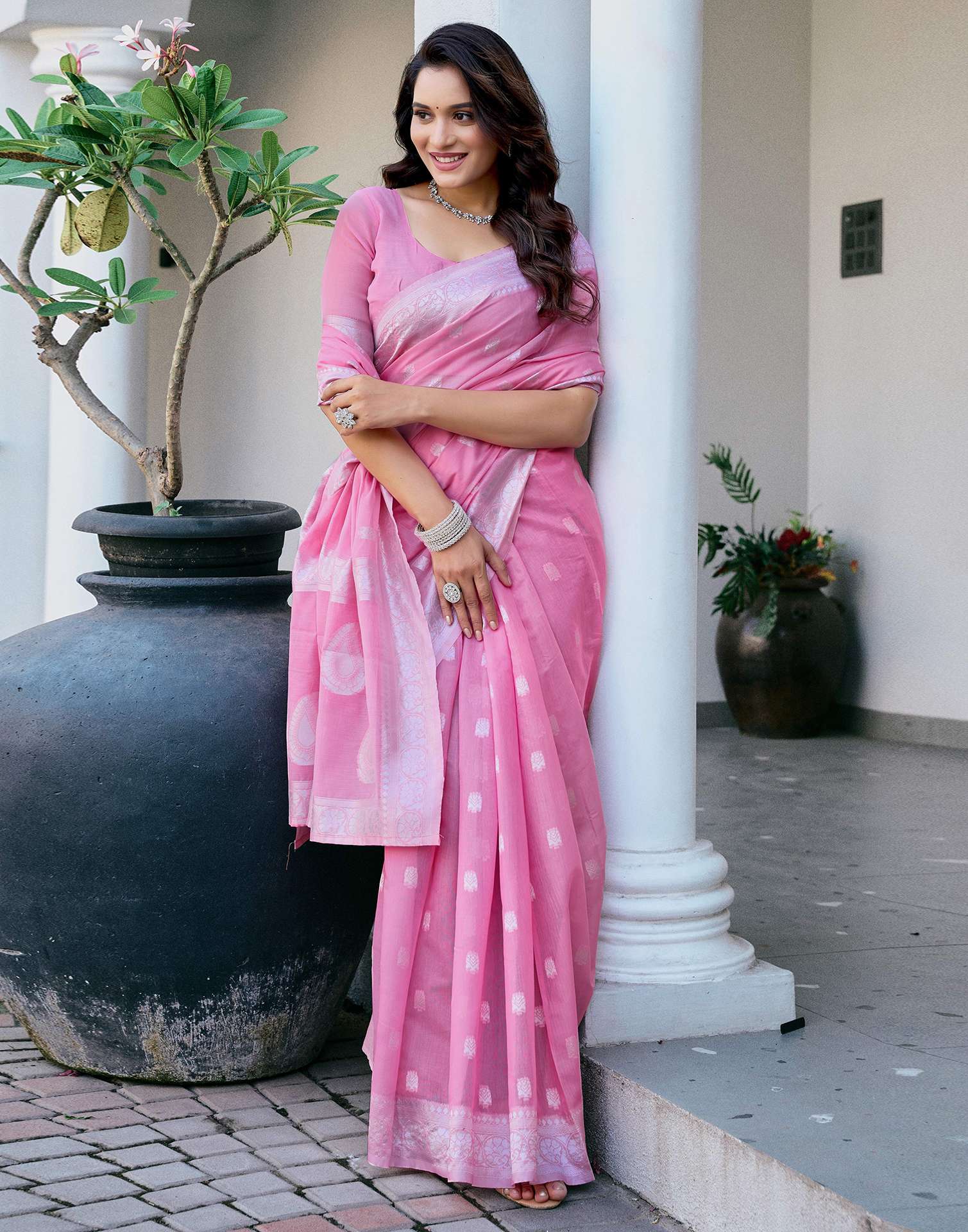 Light Pink Chanderi Woven Saree