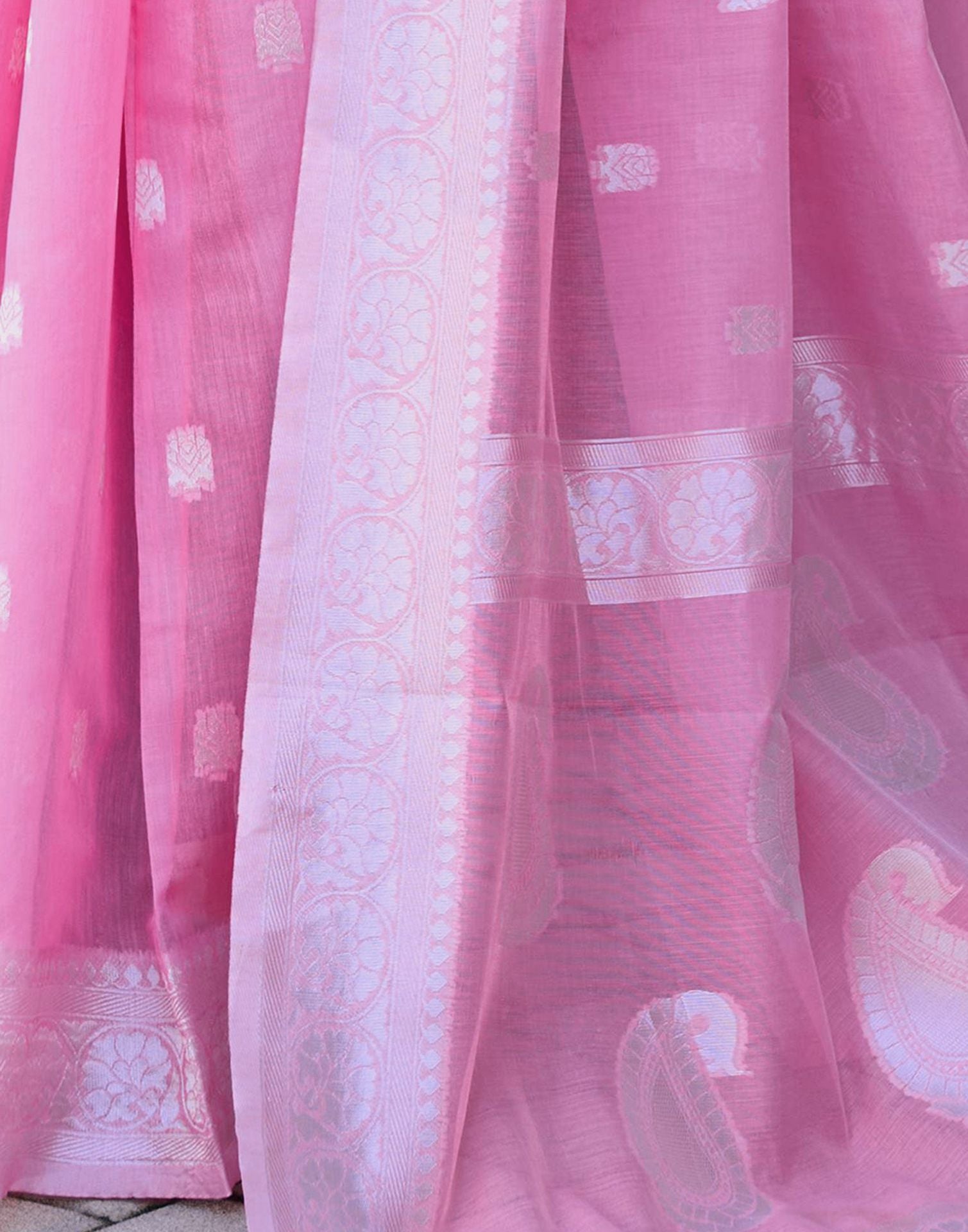 Light Pink Chanderi Woven Saree
