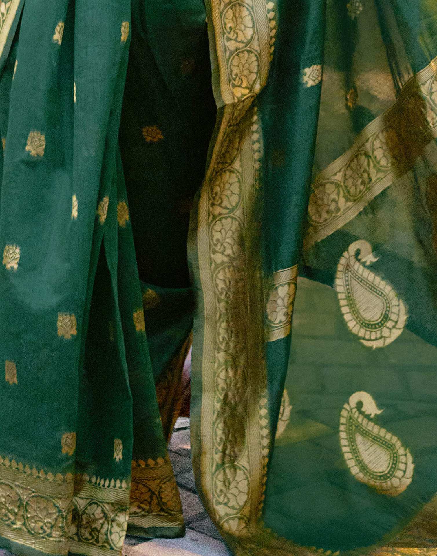 Dark Green Chanderi Woven Saree