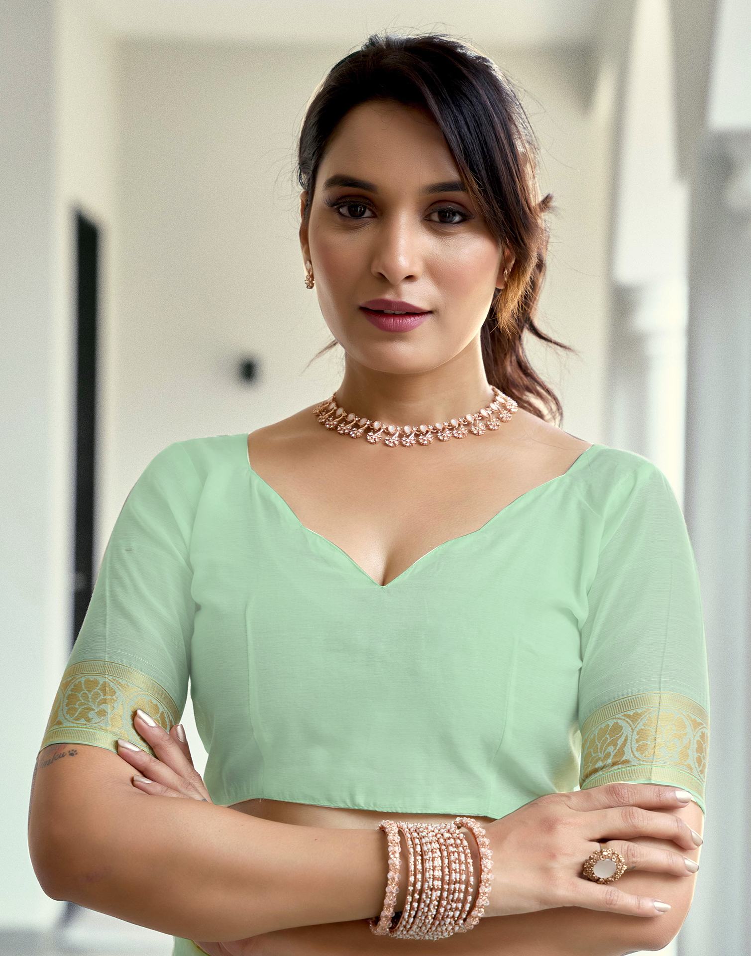 Light Mint Green Chanderi Woven Saree