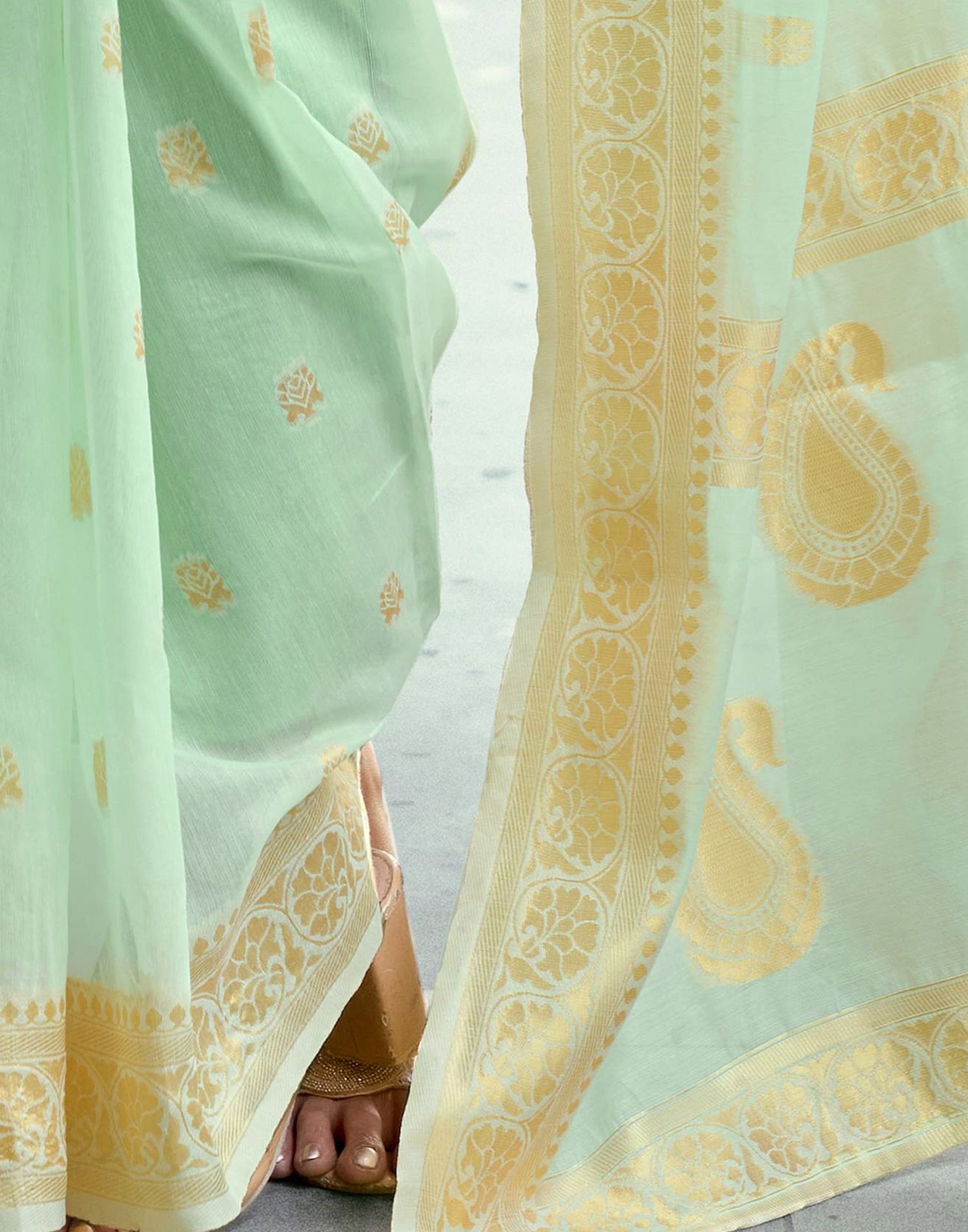 Light Mint Green Chanderi Woven Saree