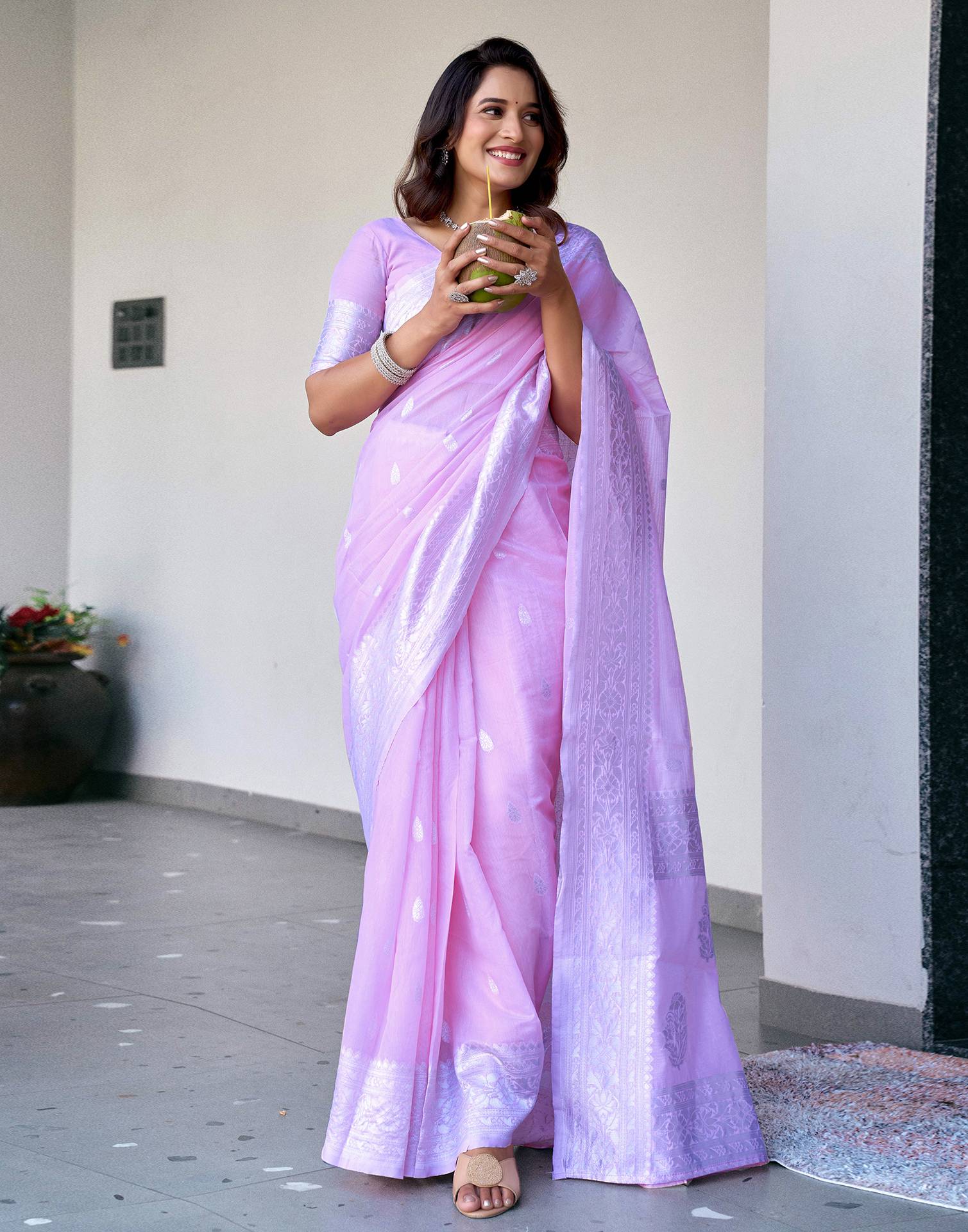 Light Purple Chanderi Woven Saree