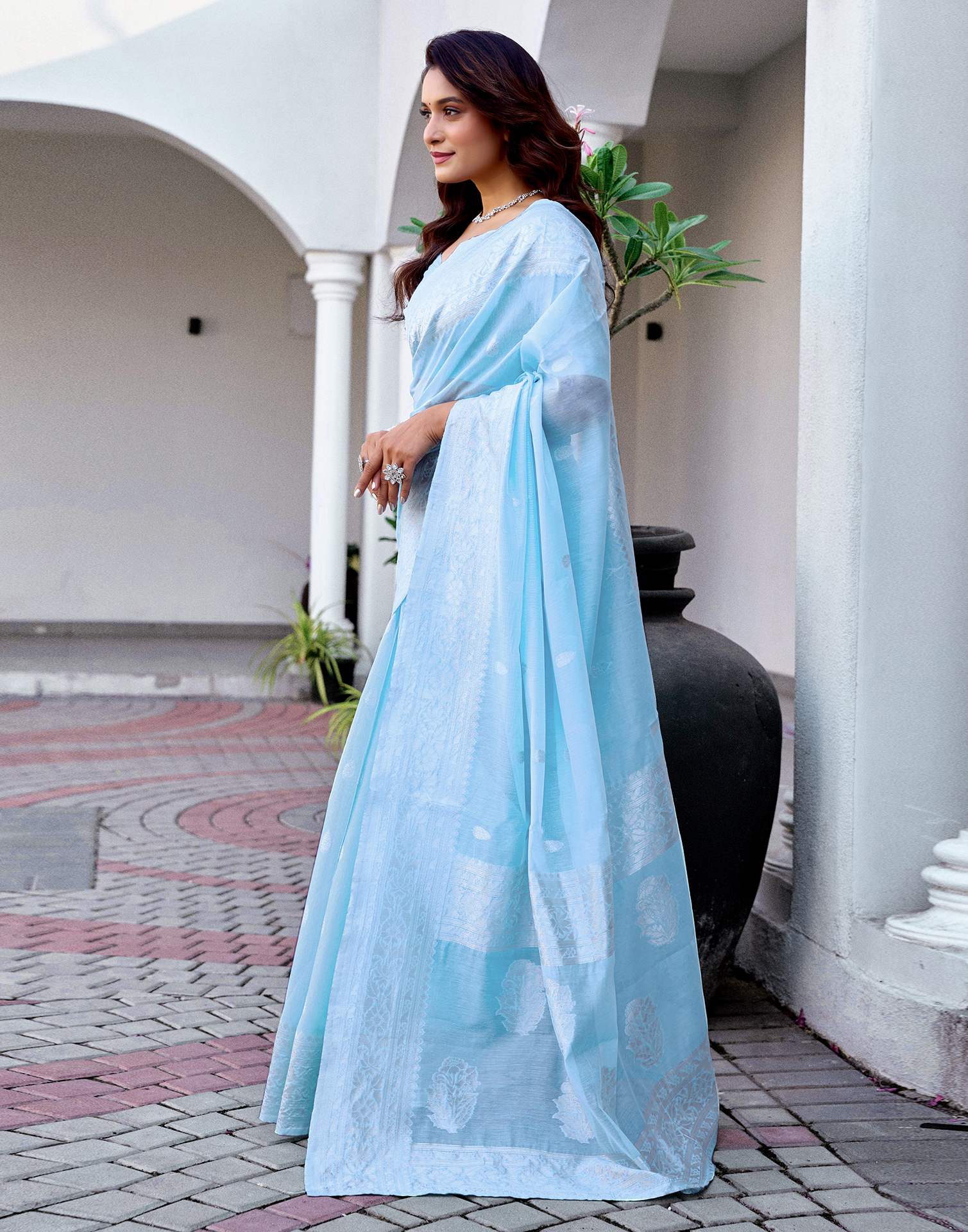 Light Blue Chanderi Woven Saree