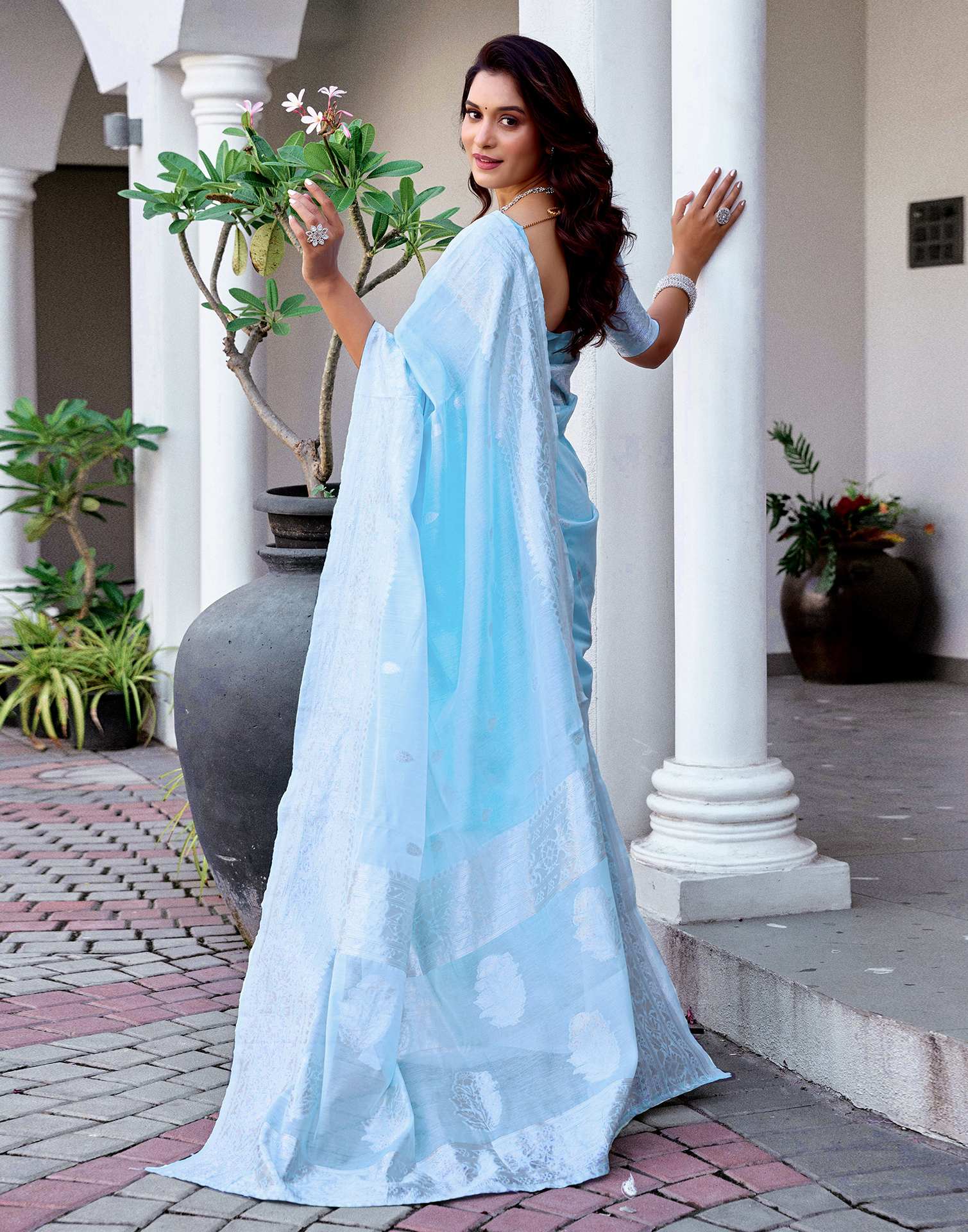 Light Blue Chanderi Woven Saree