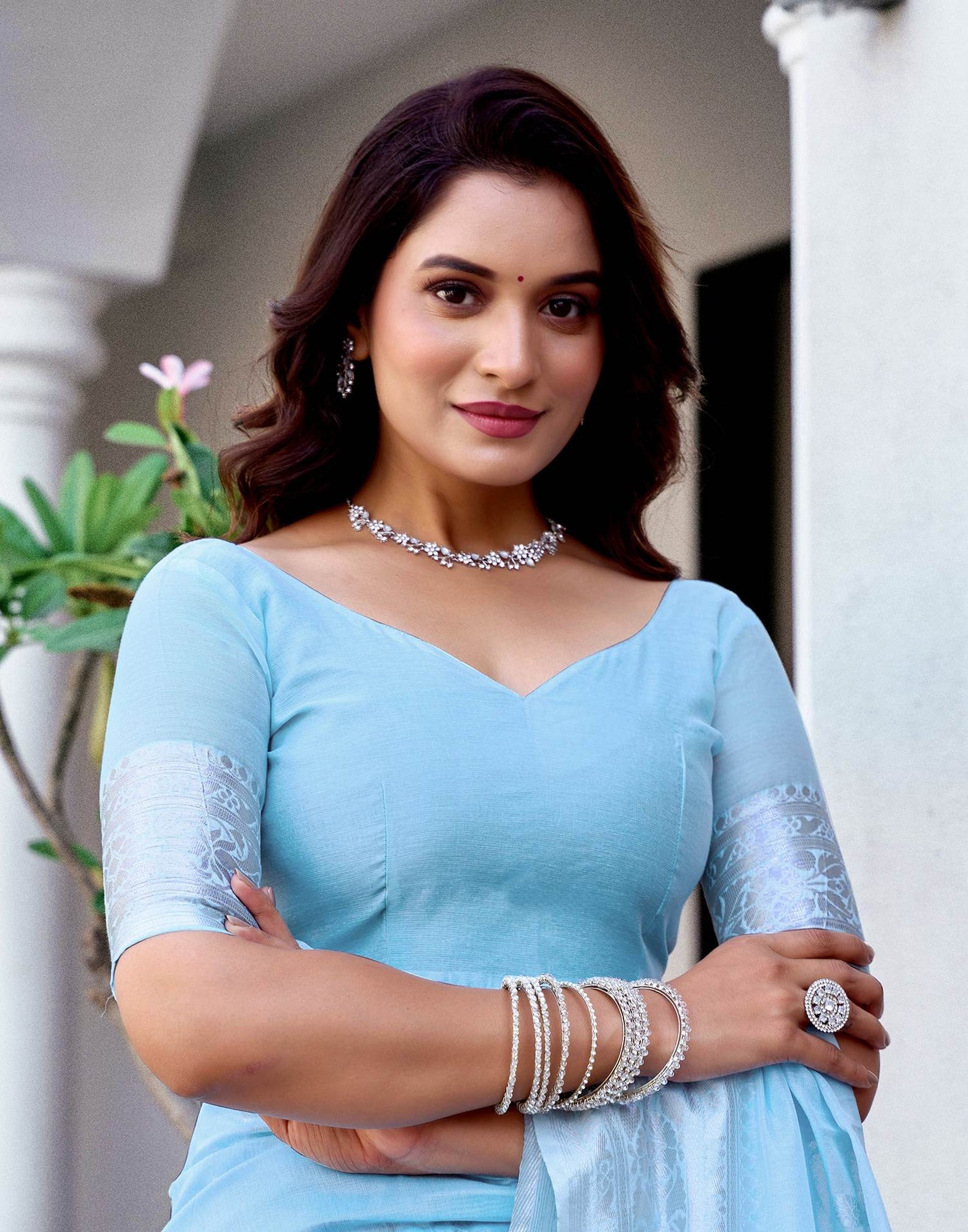 Light Blue Chanderi Woven Saree