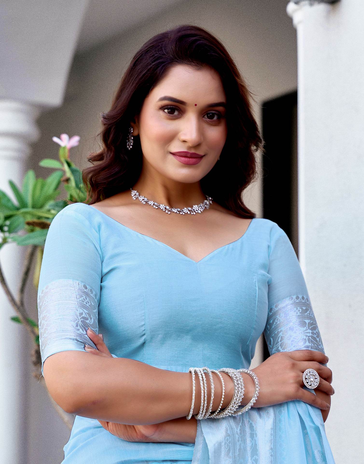 Light Blue Chanderi Woven Saree