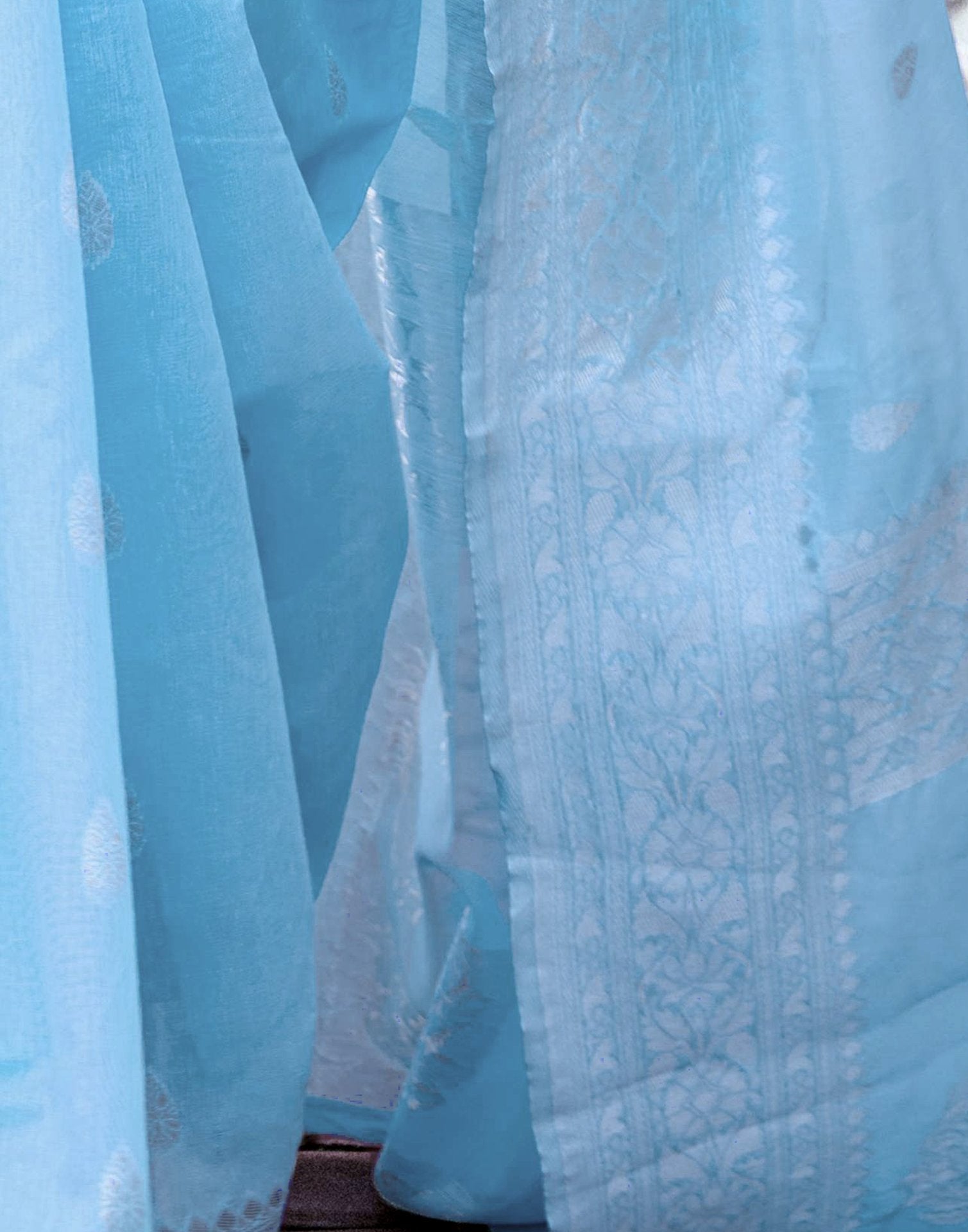 Light Blue Chanderi Woven Saree