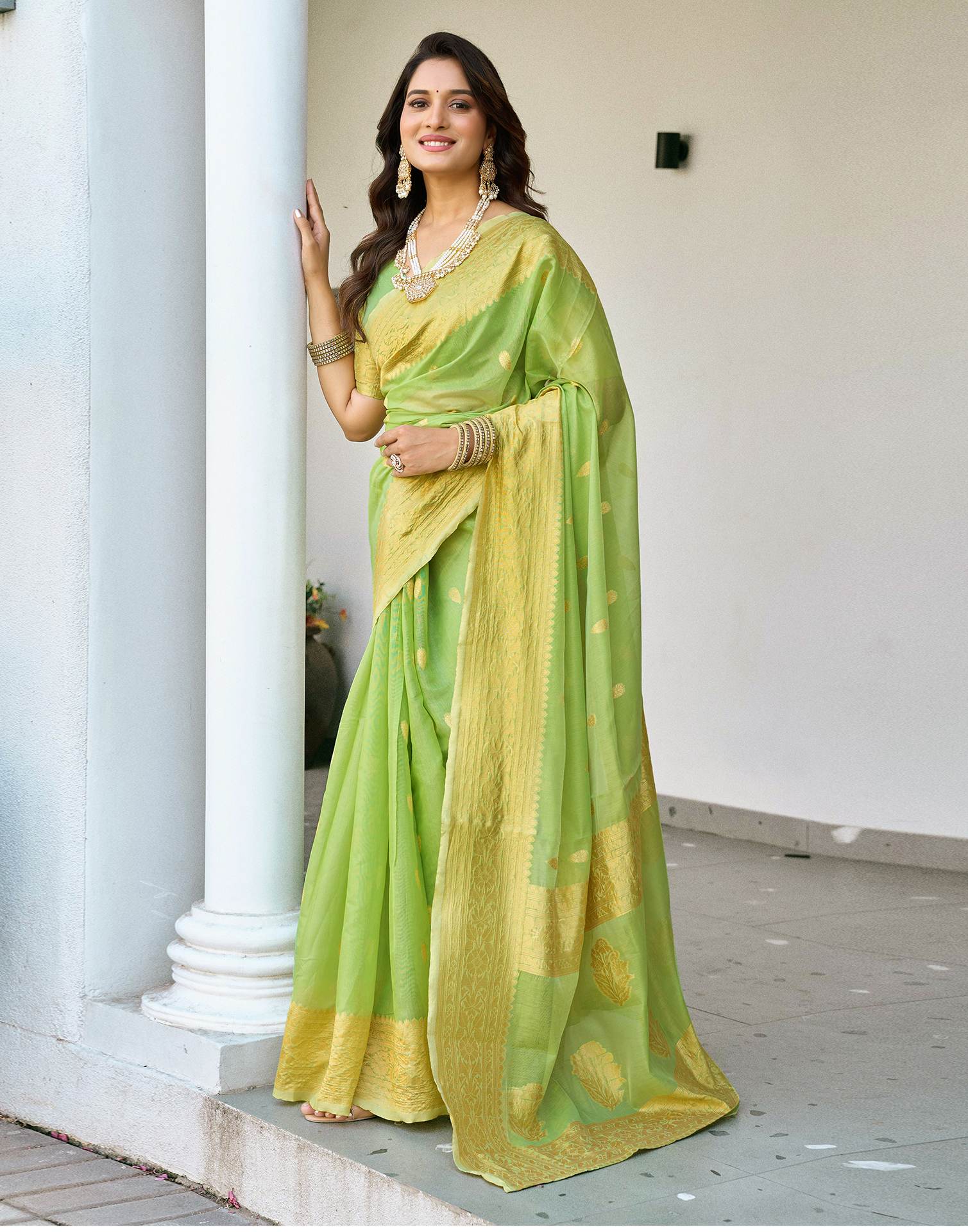 Light Green Chanderi Woven Saree