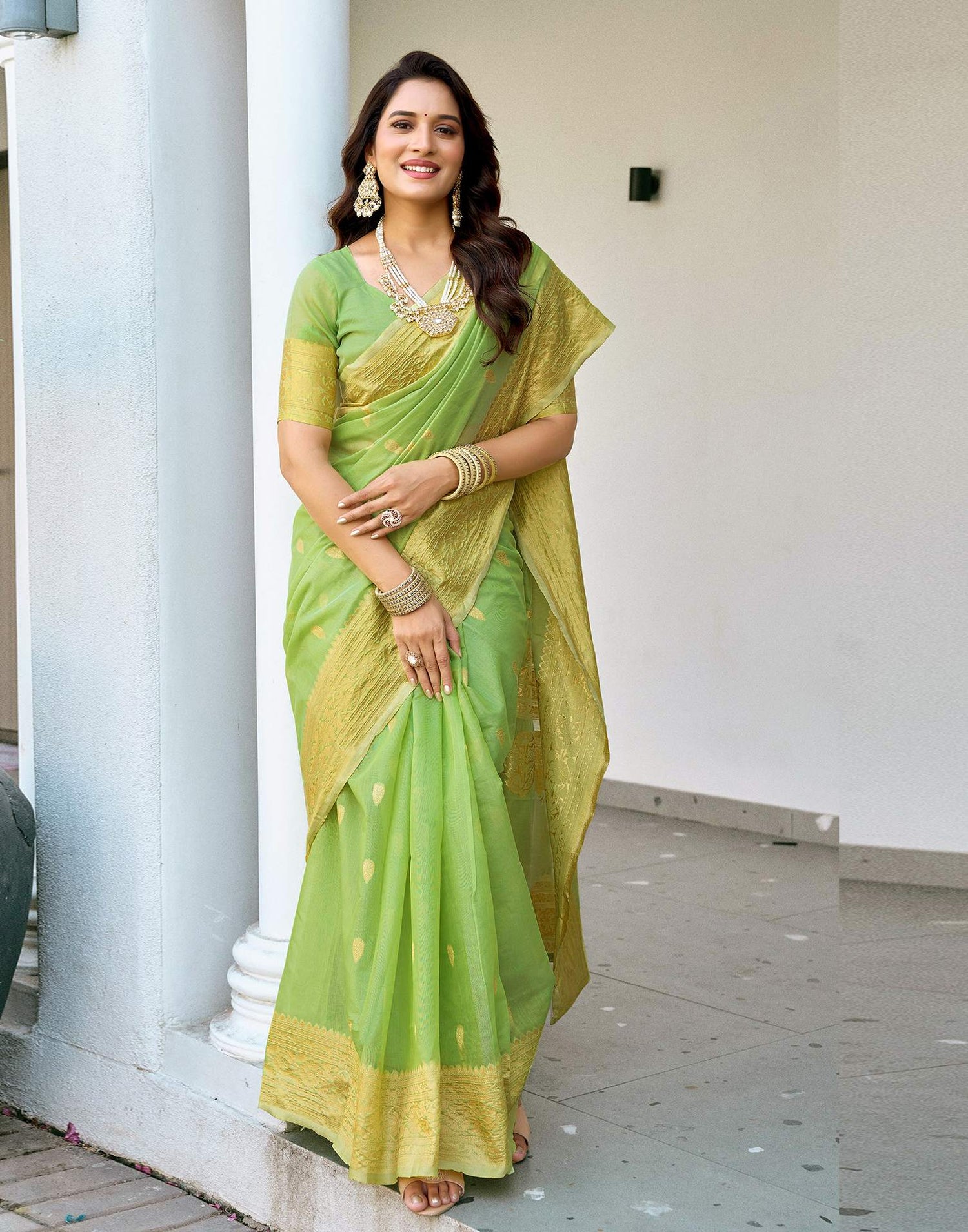 Light Green Chanderi Woven Saree