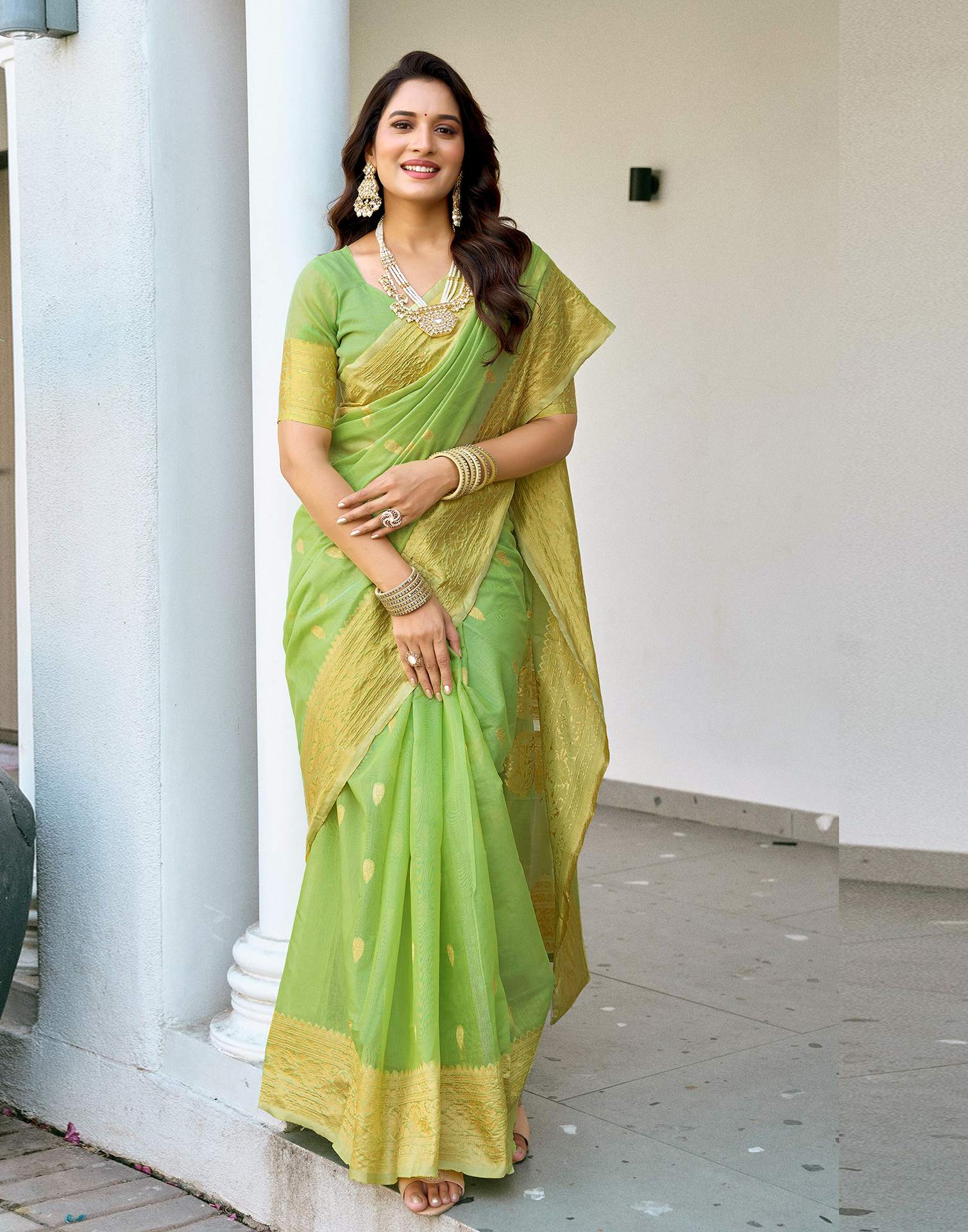 Light Green Chanderi Woven Saree