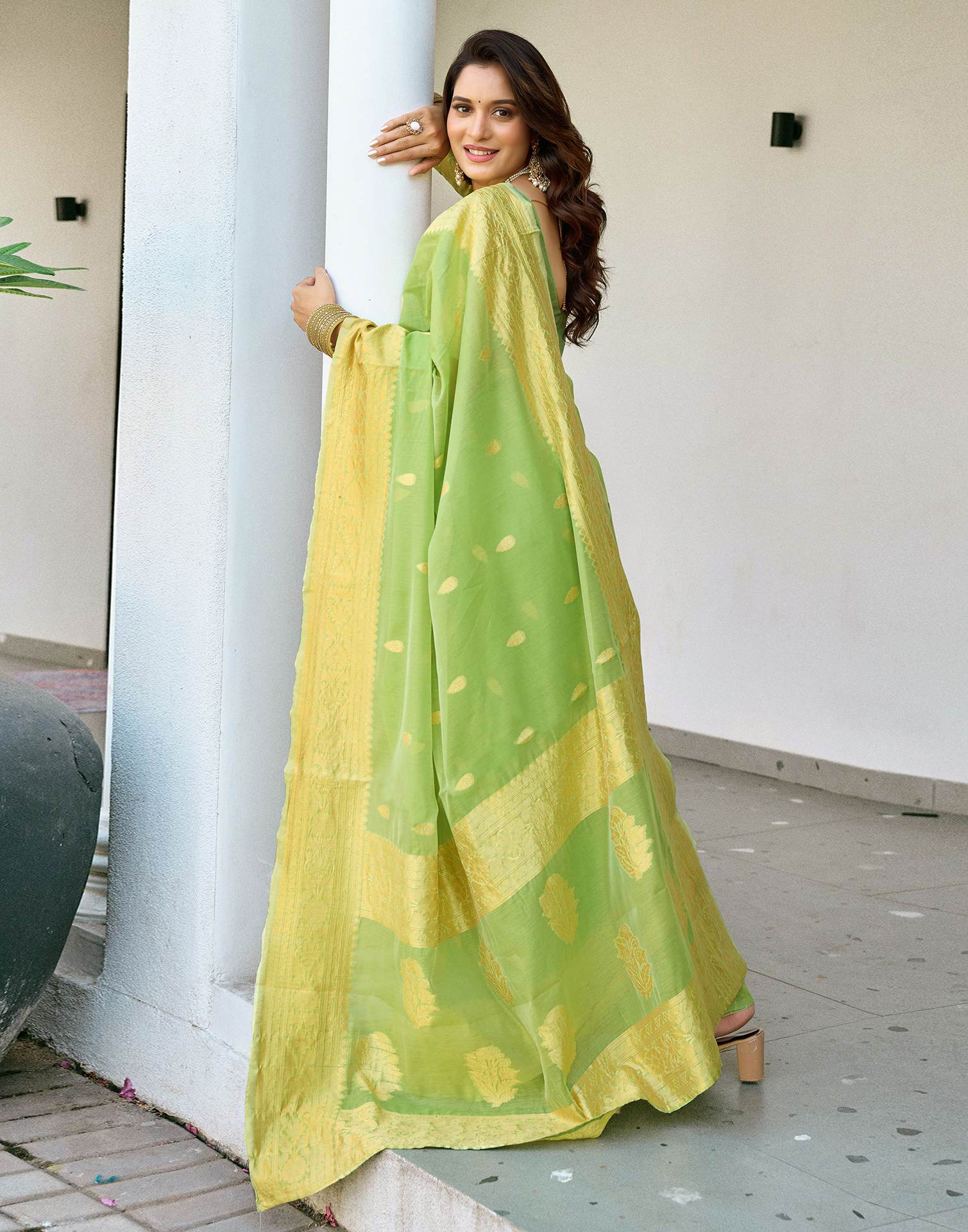 Light Green Chanderi Woven Saree