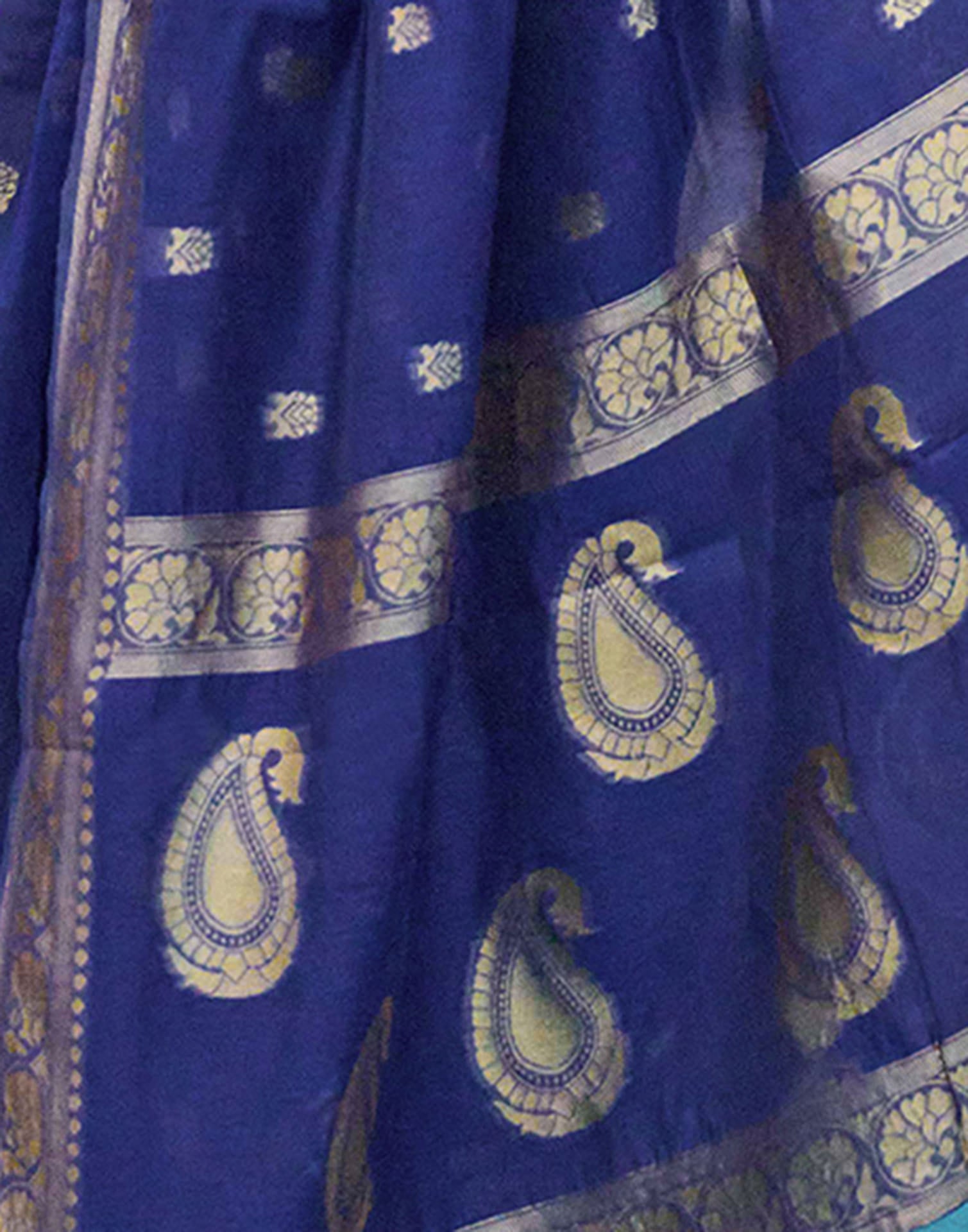 Navy Blue Chanderi Woven Saree