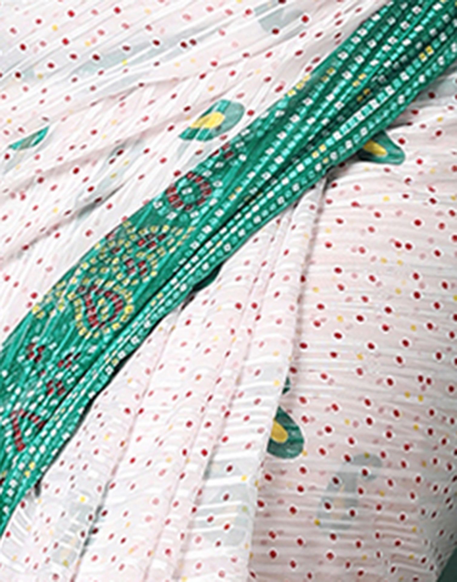 White Georgette Zari Stripe Bandhani Printed Saree