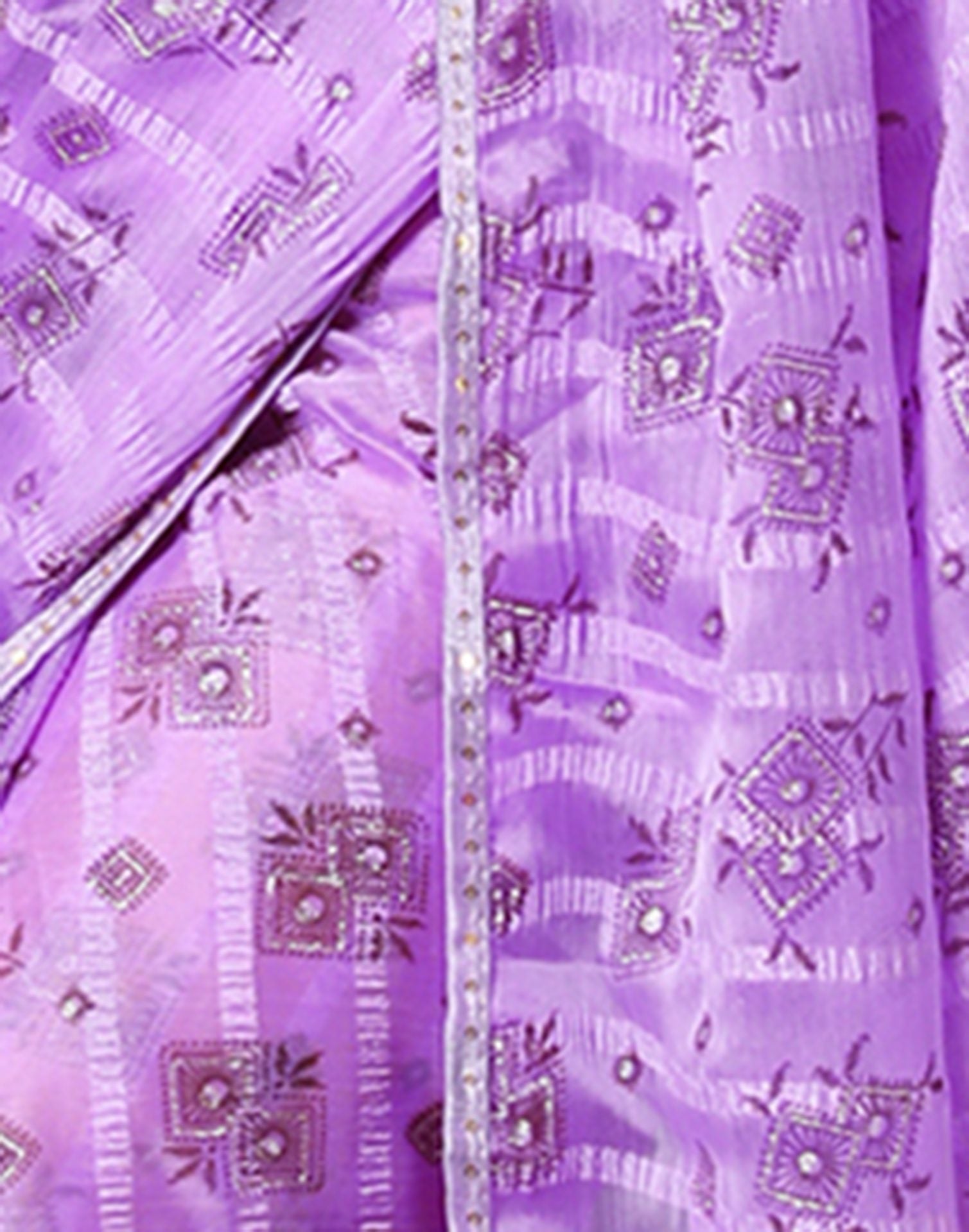 Lavender Georgette Woven Stripe Floral Printed Saree