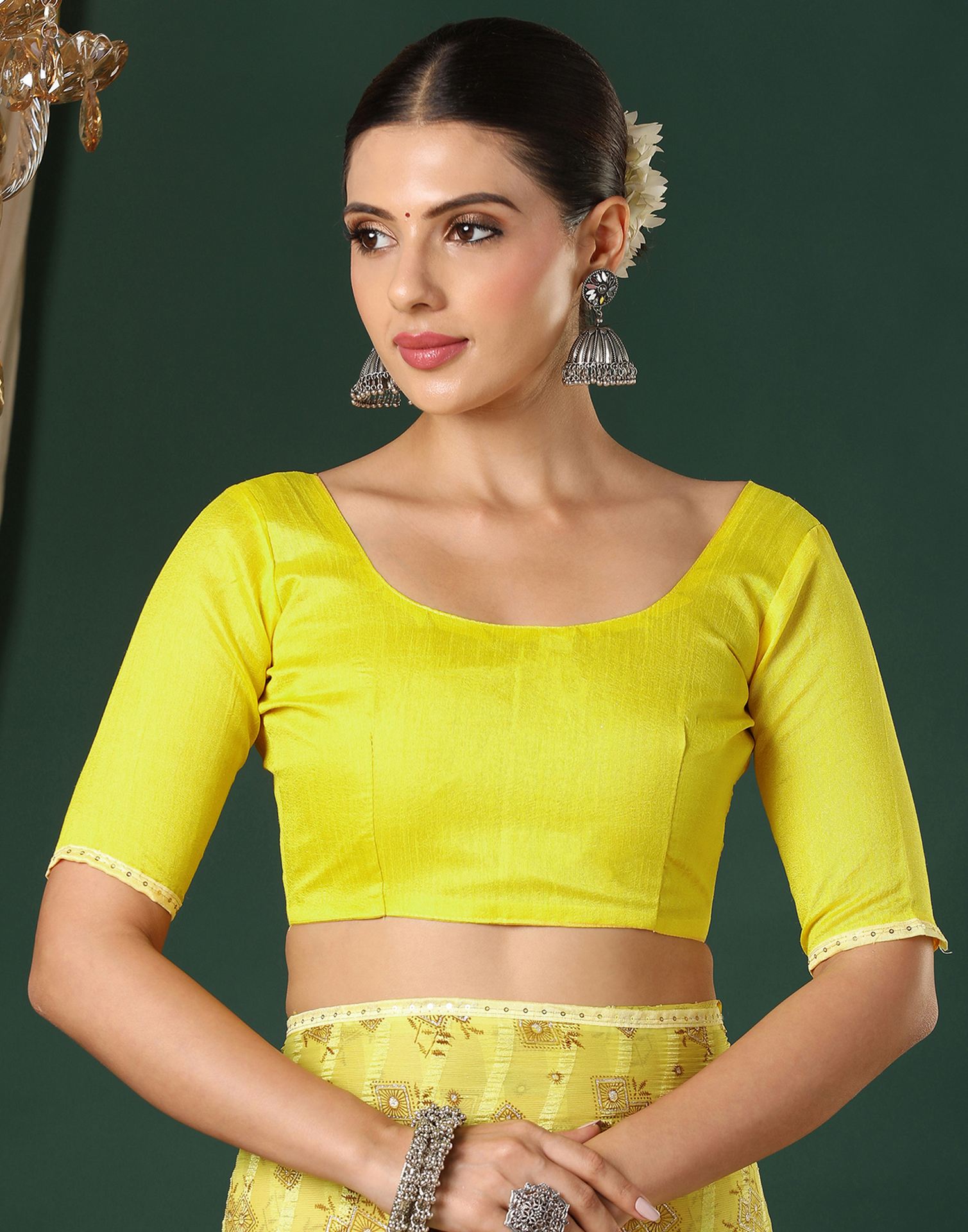 Yellow Georgette Woven Stripe Floral Printed Saree