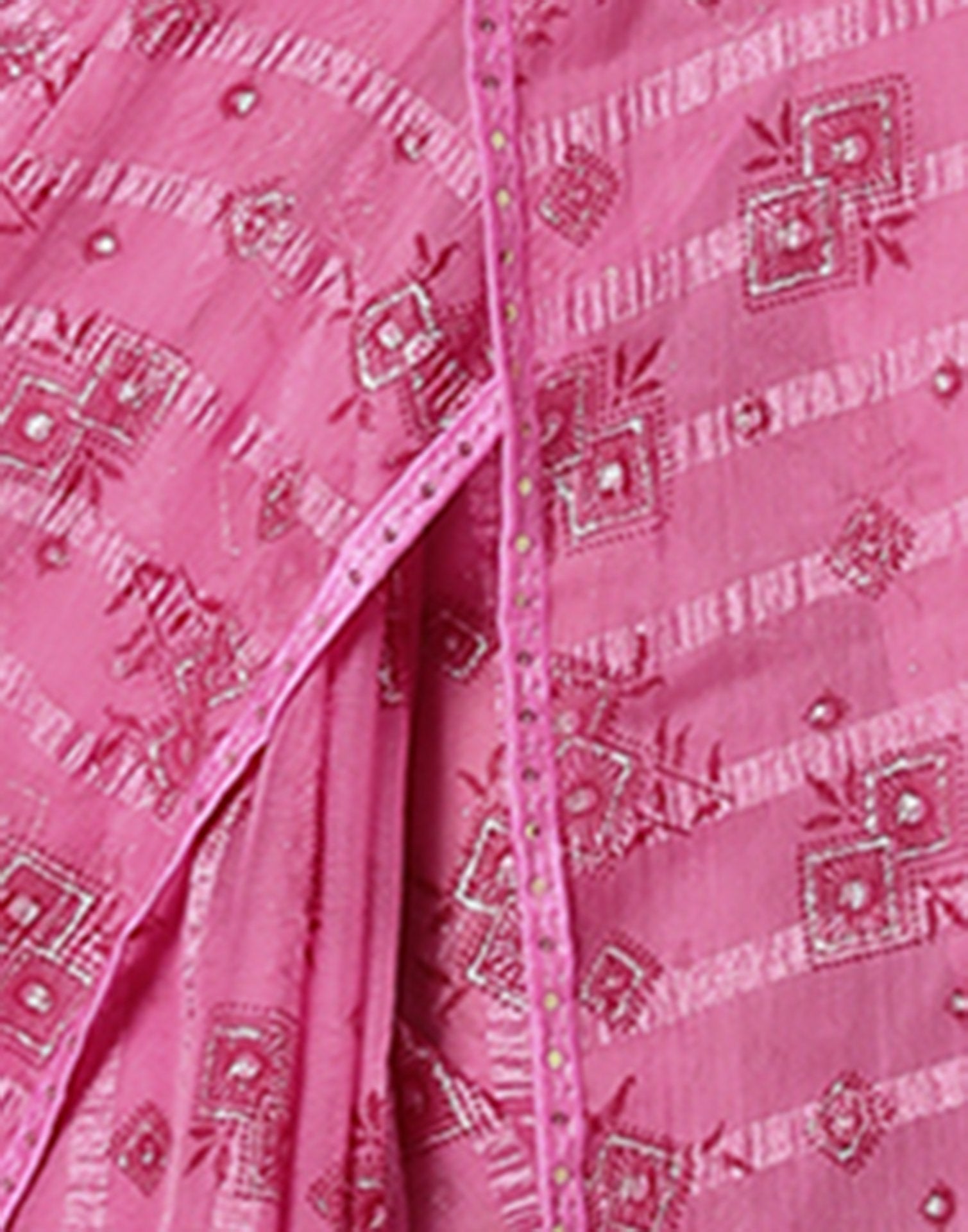 Pink Georgette Woven Stripe Floral Printed Saree