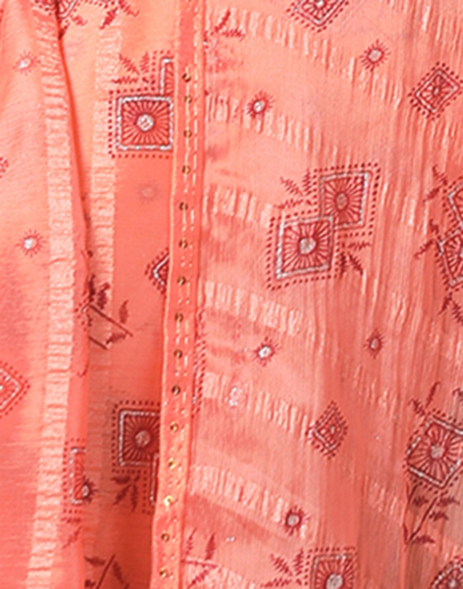 Peach Georgette Woven Stripe Floral Printed Saree
