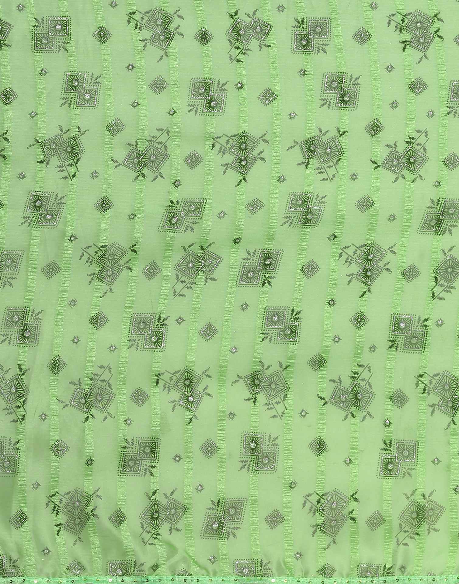 Green Georgette Woven Stripe Floral Printed Saree