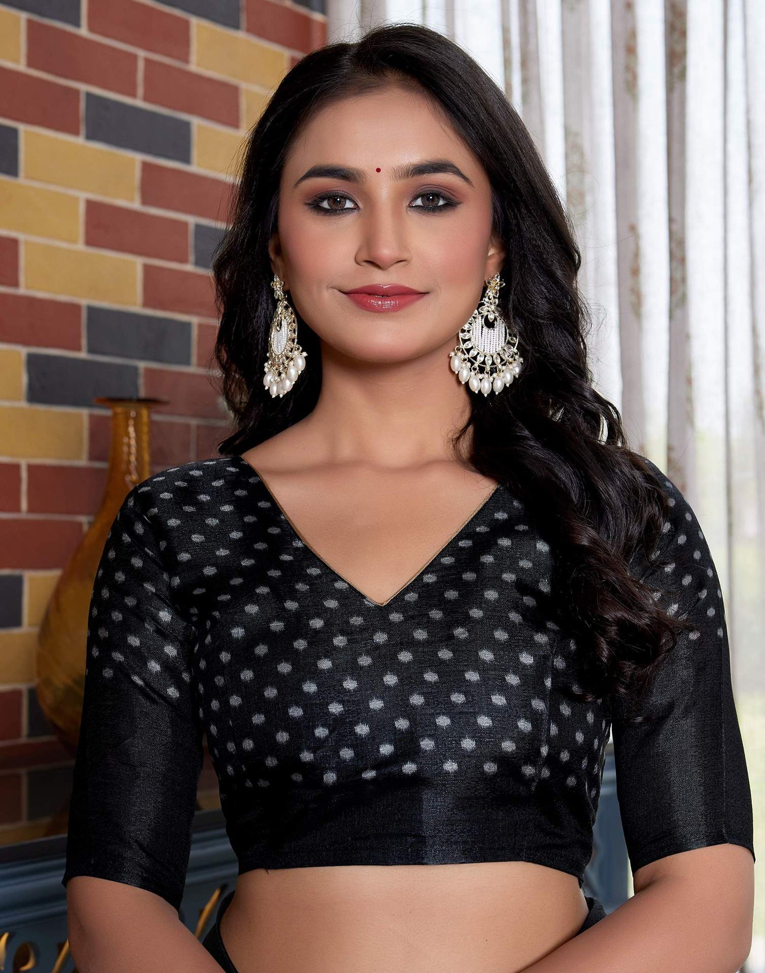 Black Cotton Blend Ikkat Printed Saree