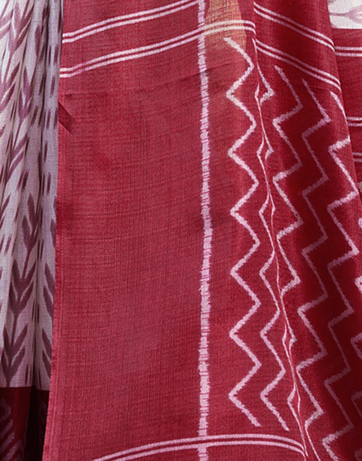 Red Cotton Blend Ikkat Printed Saree