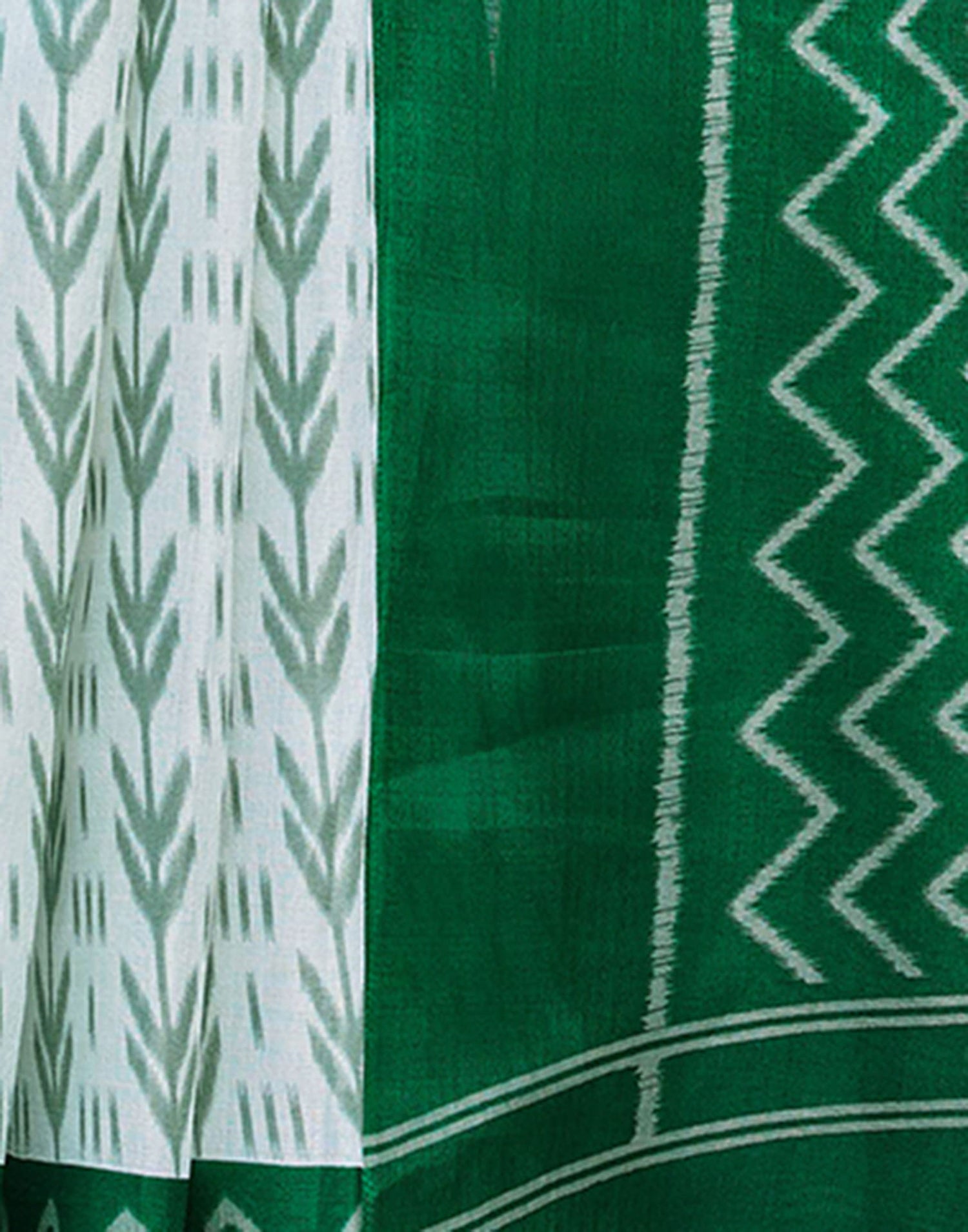 Dark Green Cotton Blend Ikkat Printed Saree
