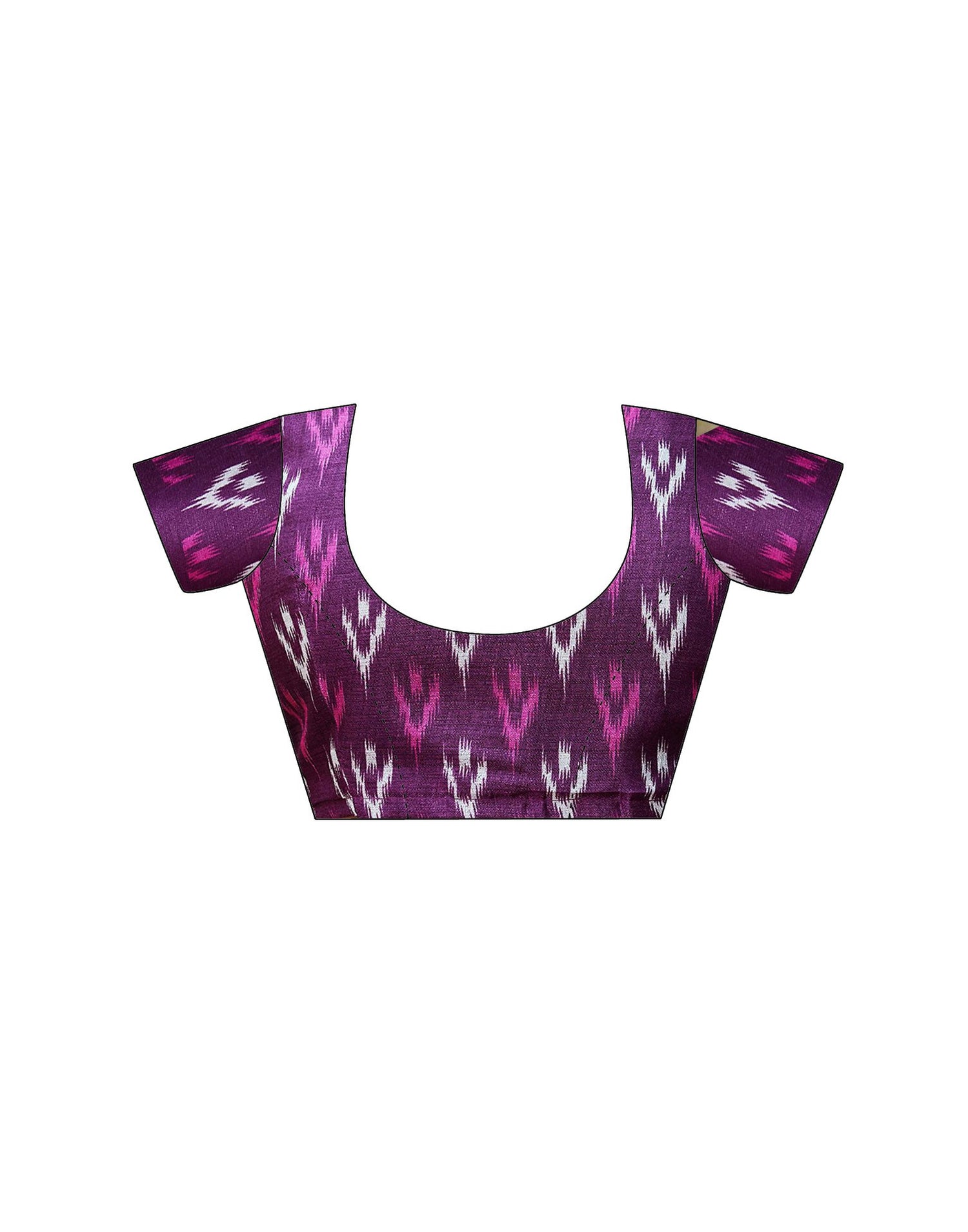 Wine Cotton Blend Ikkat Printed Saree