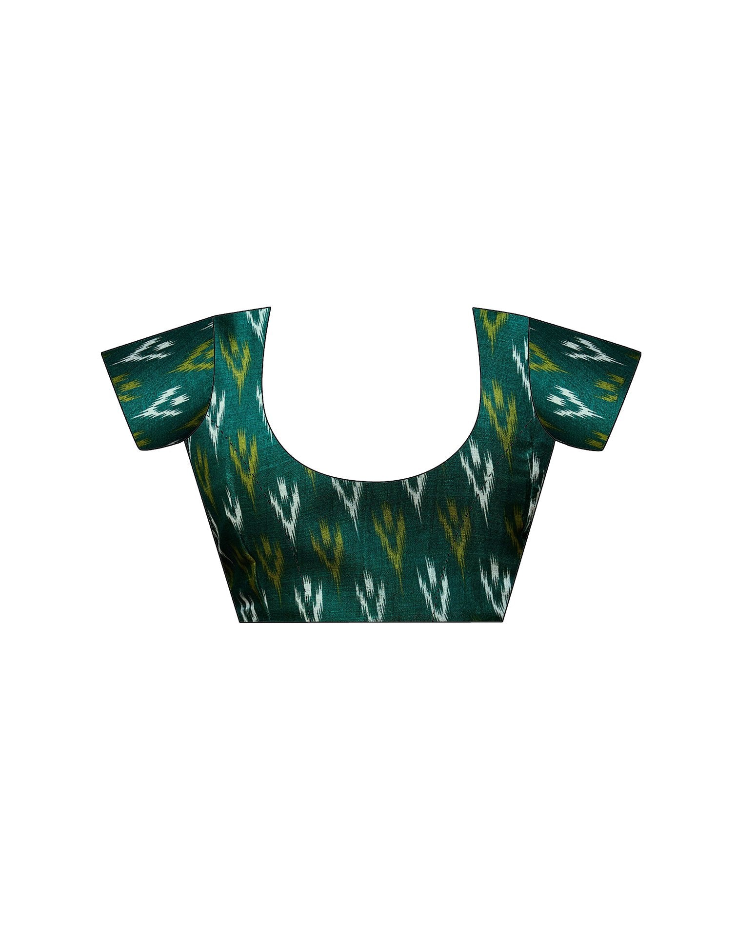 Dark Green Cotton Blend Ikkat Printed Saree