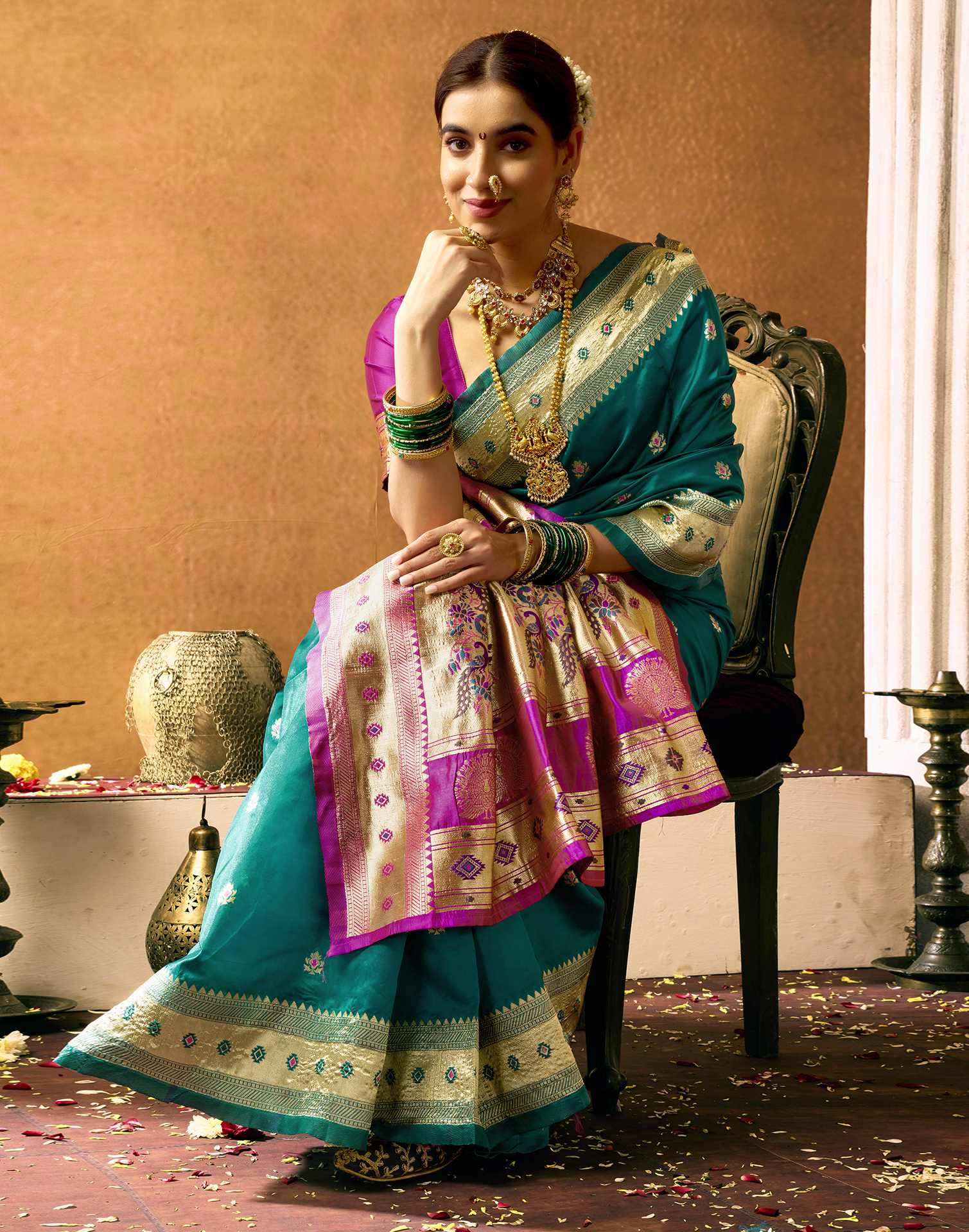Teal Green Silk Woven Paithani Saree