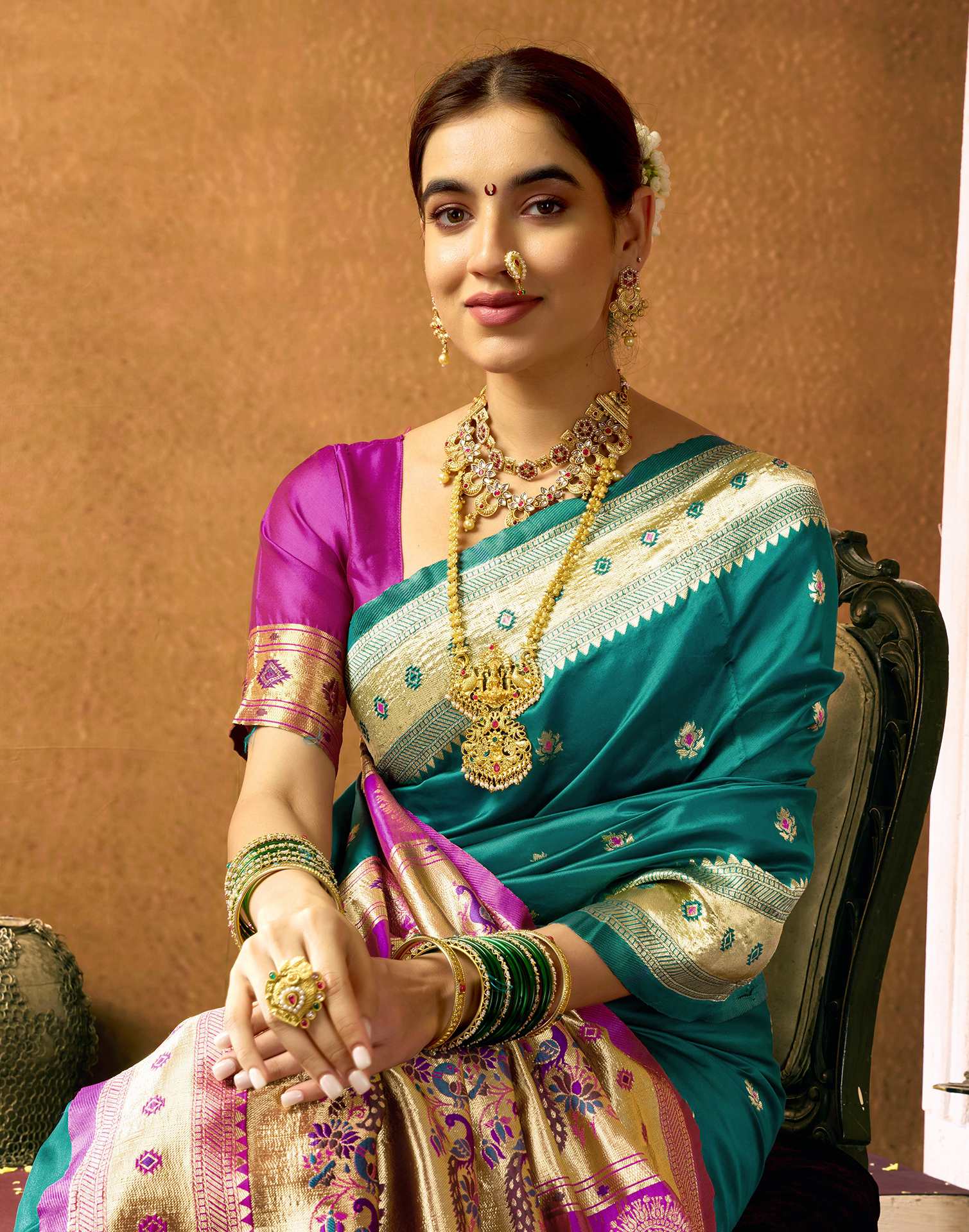 Teal Green Silk Woven Paithani Saree