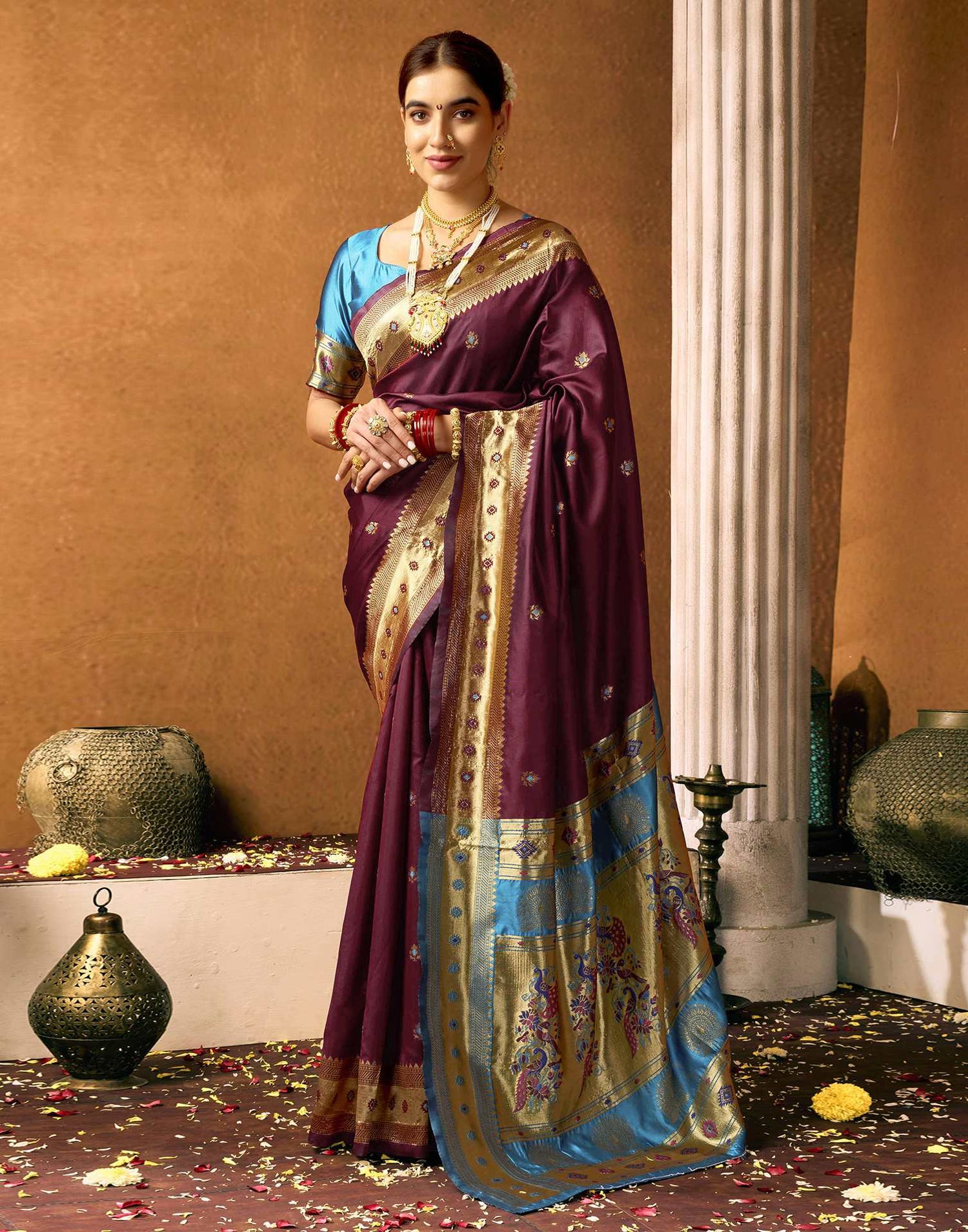 Maroon Silk Woven Paithani Saree