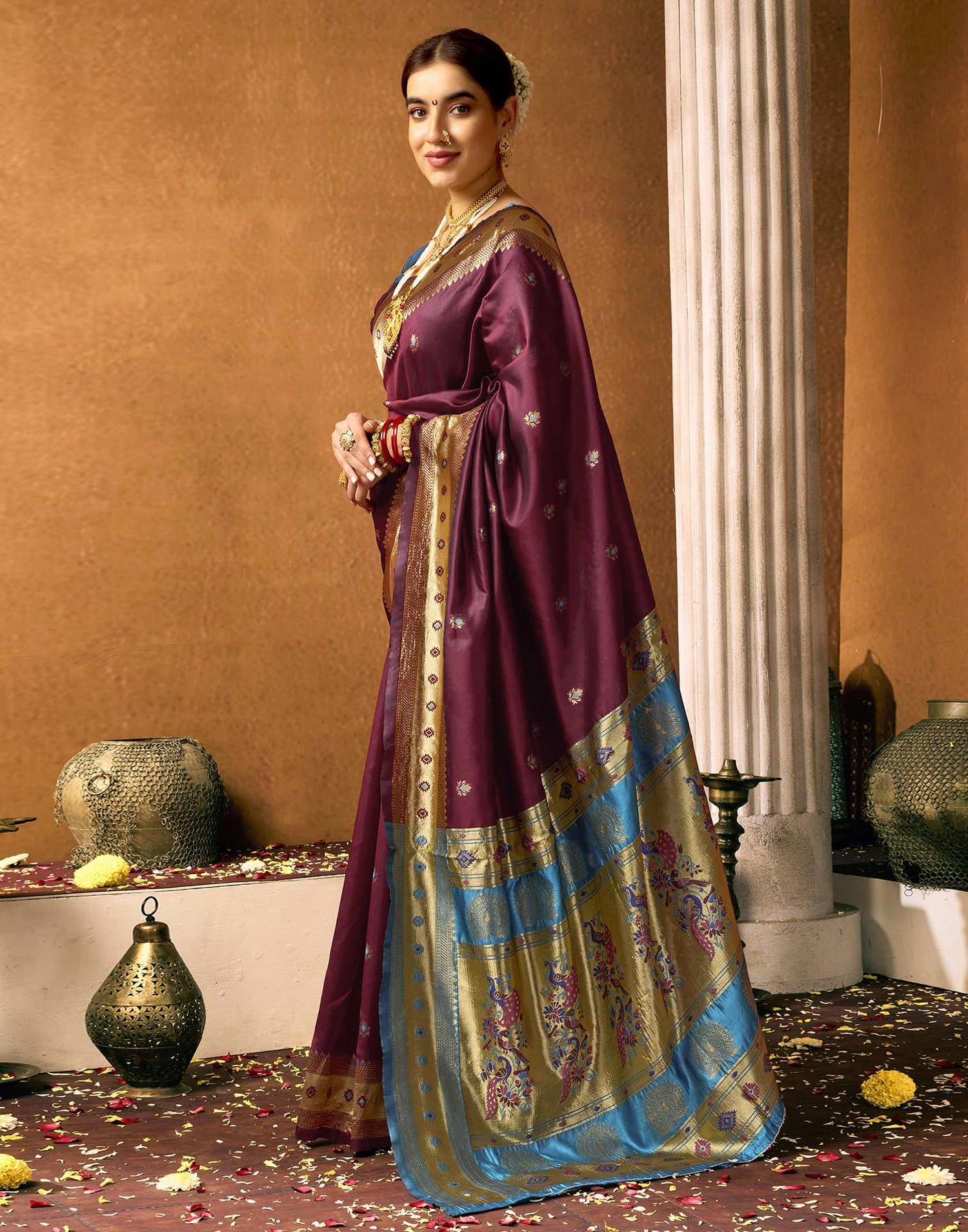 Maroon Silk Woven Paithani Saree