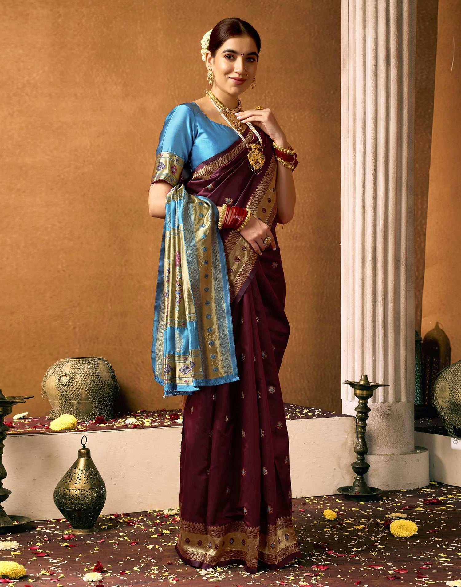 Maroon Silk Woven Paithani Saree