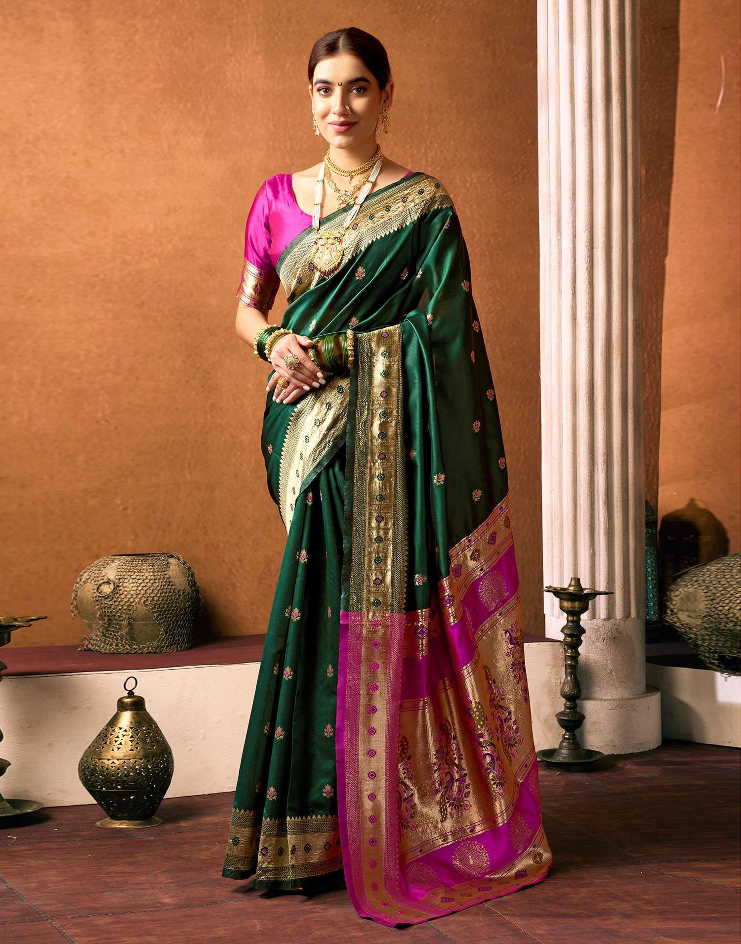 Dark Green Silk Woven Paithani Saree
