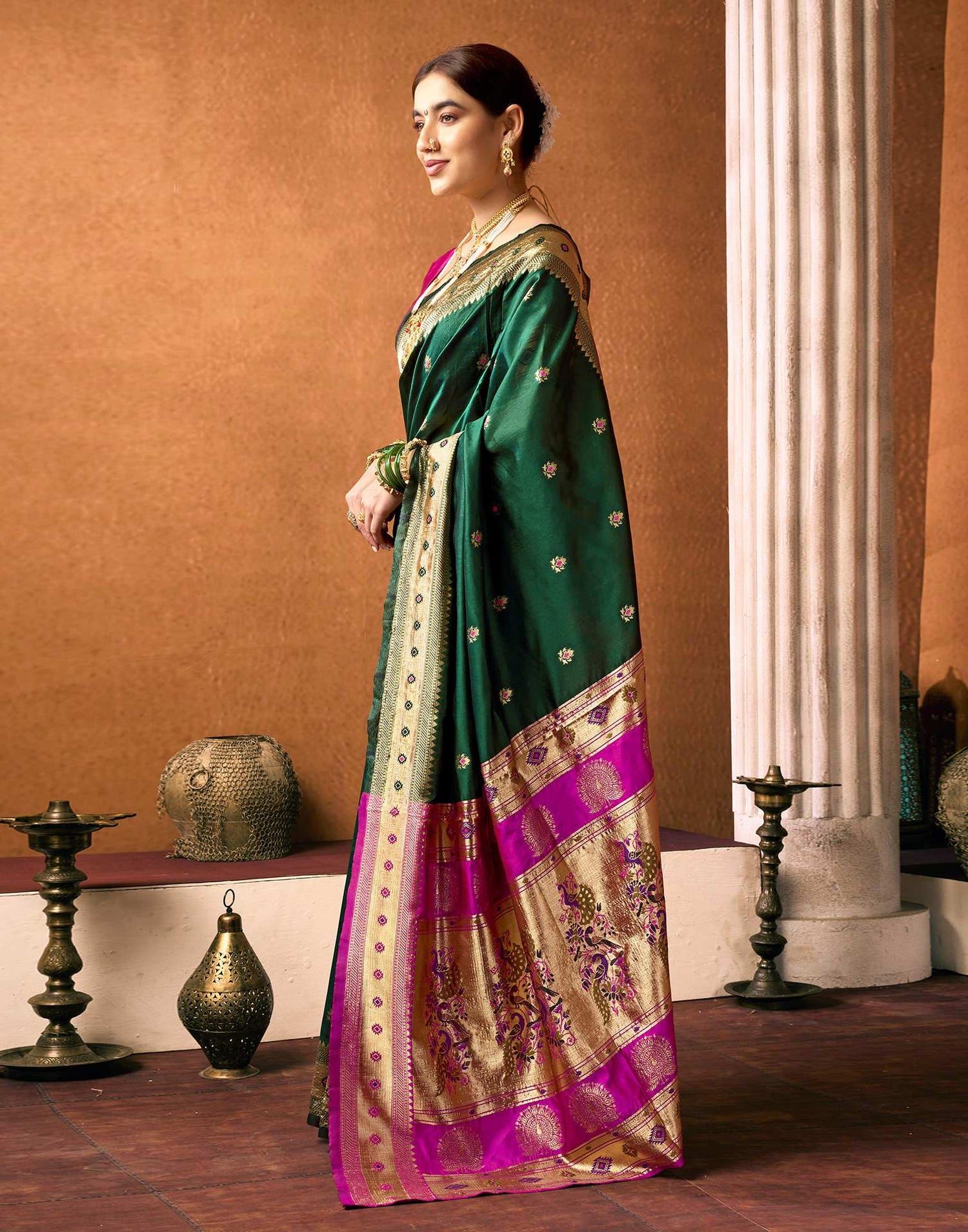 Dark Green Silk Woven Paithani Saree