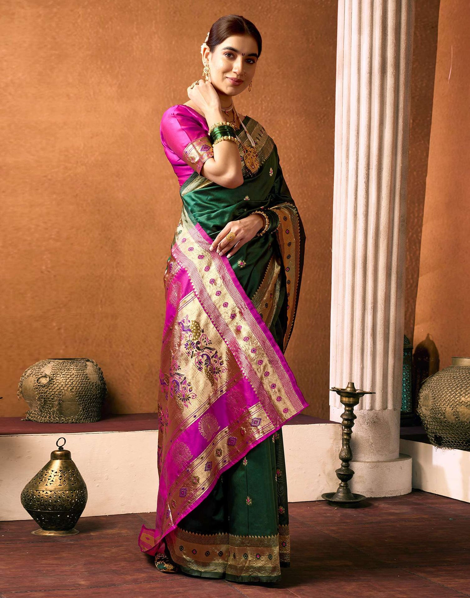 Dark Green Silk Woven Paithani Saree