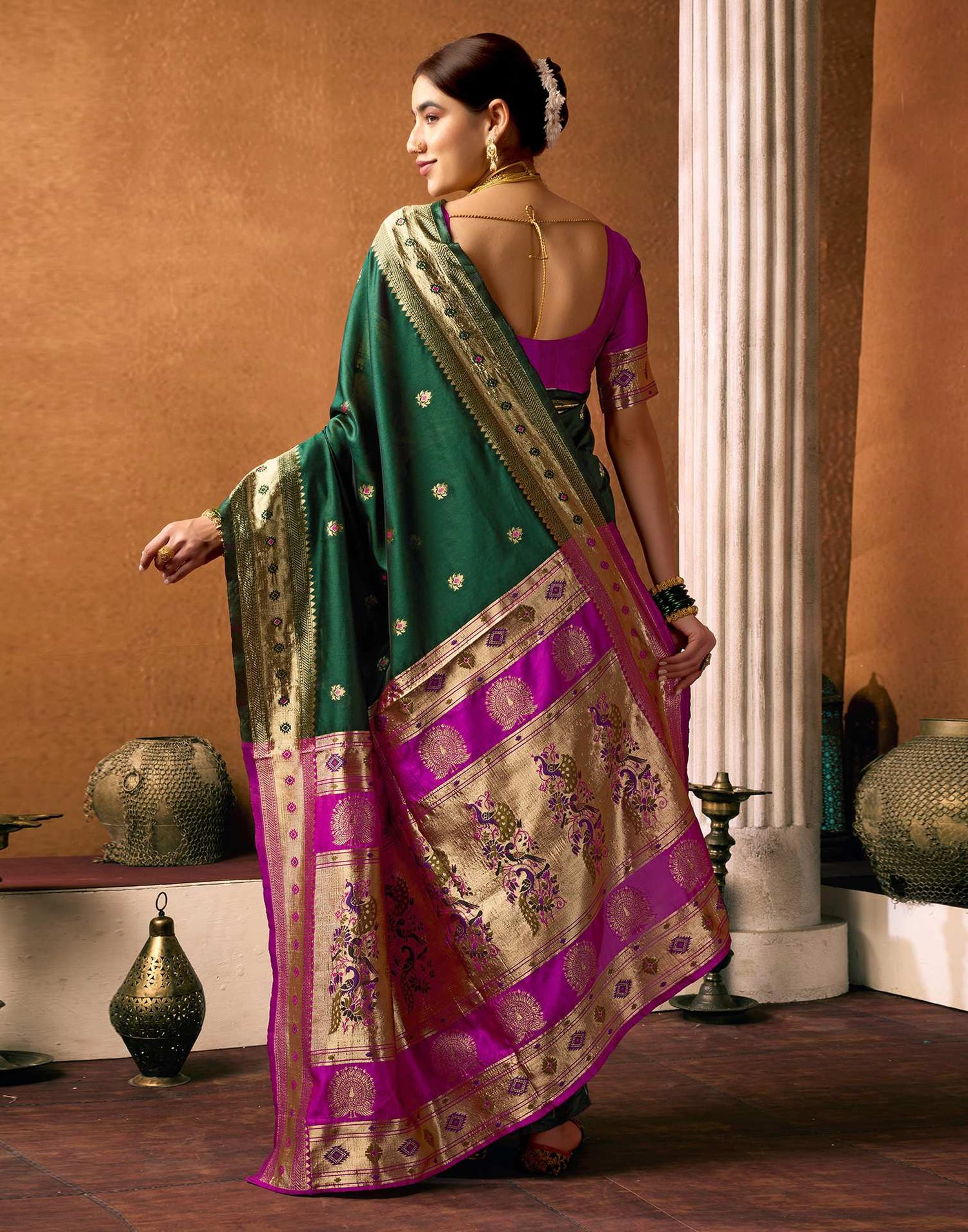 Dark Green Silk Woven Paithani Saree