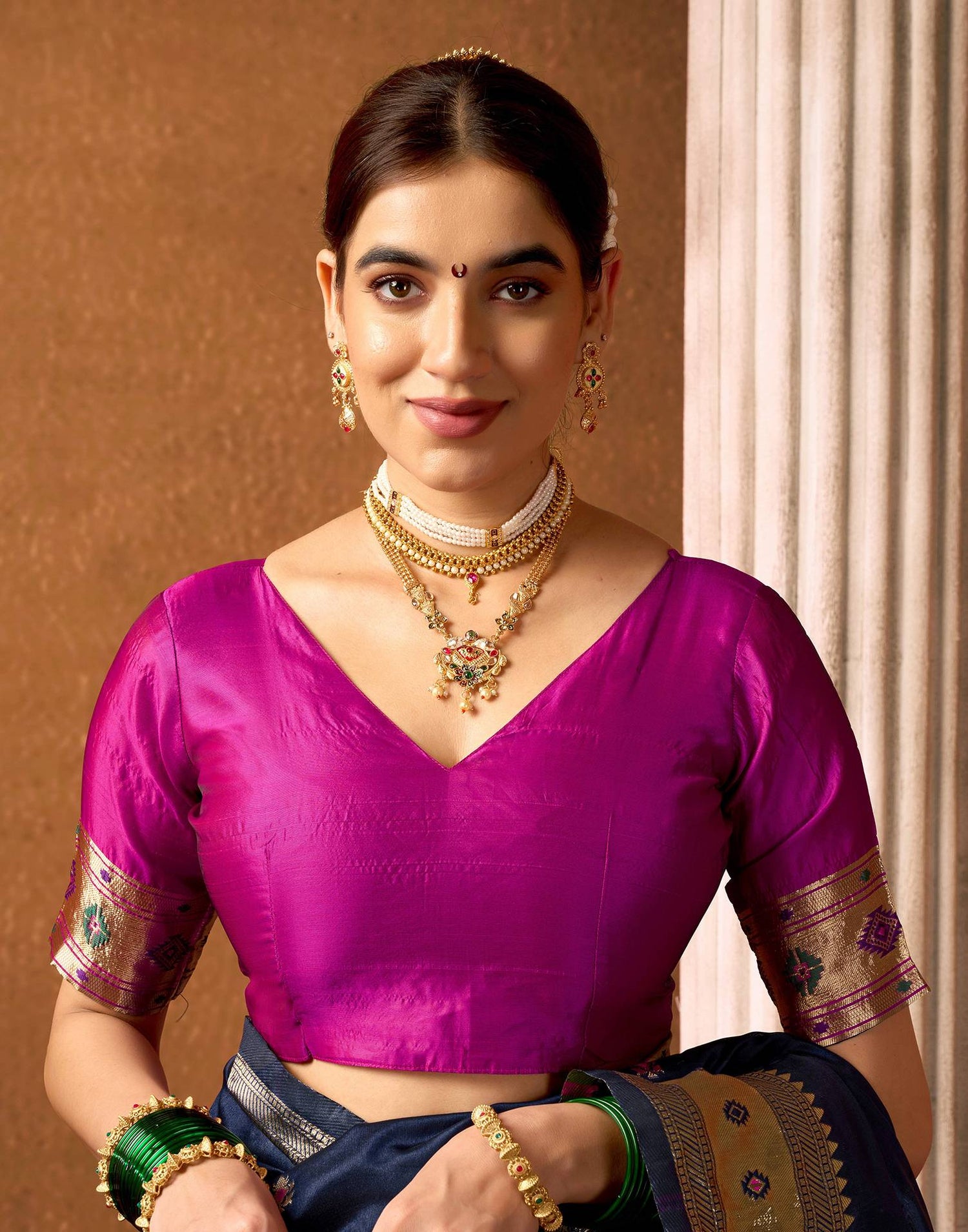 Navy Blue Silk Woven Paithani Saree