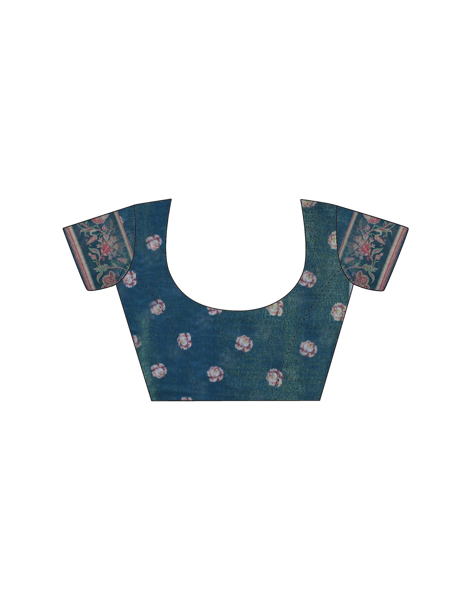 Dusty Rama Blue Linen Floral Printed Saree