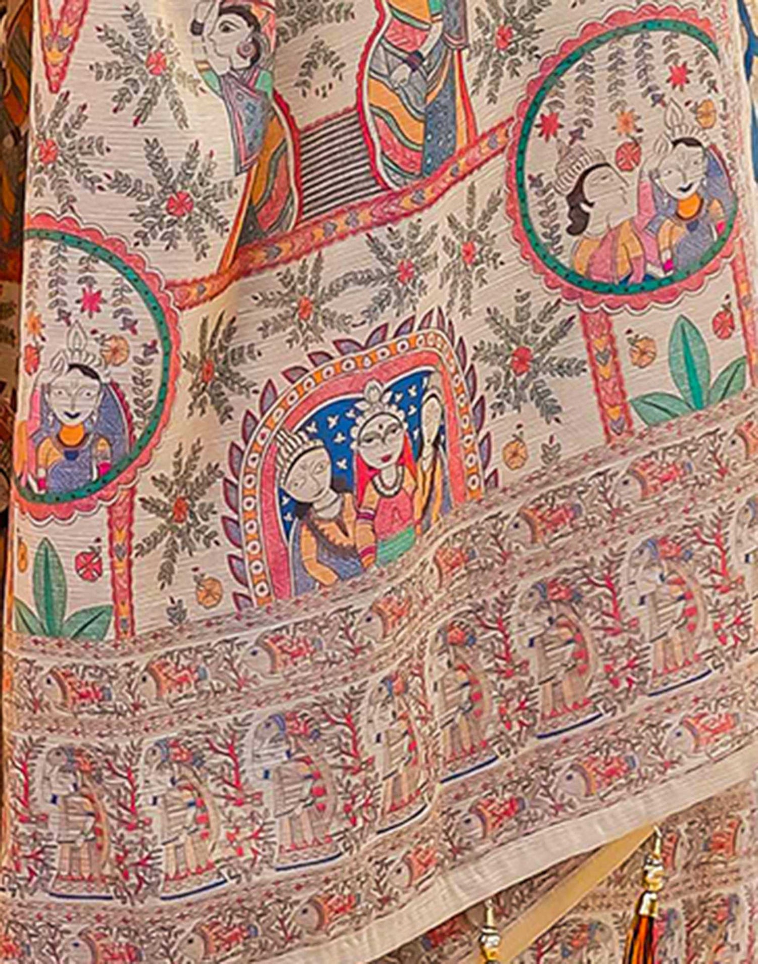 Beige Linen Printed Saree