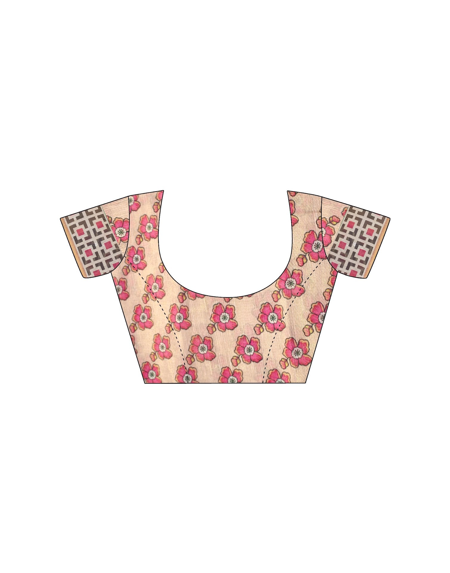 Beige Linen Floral Printed Kalamkari Saree