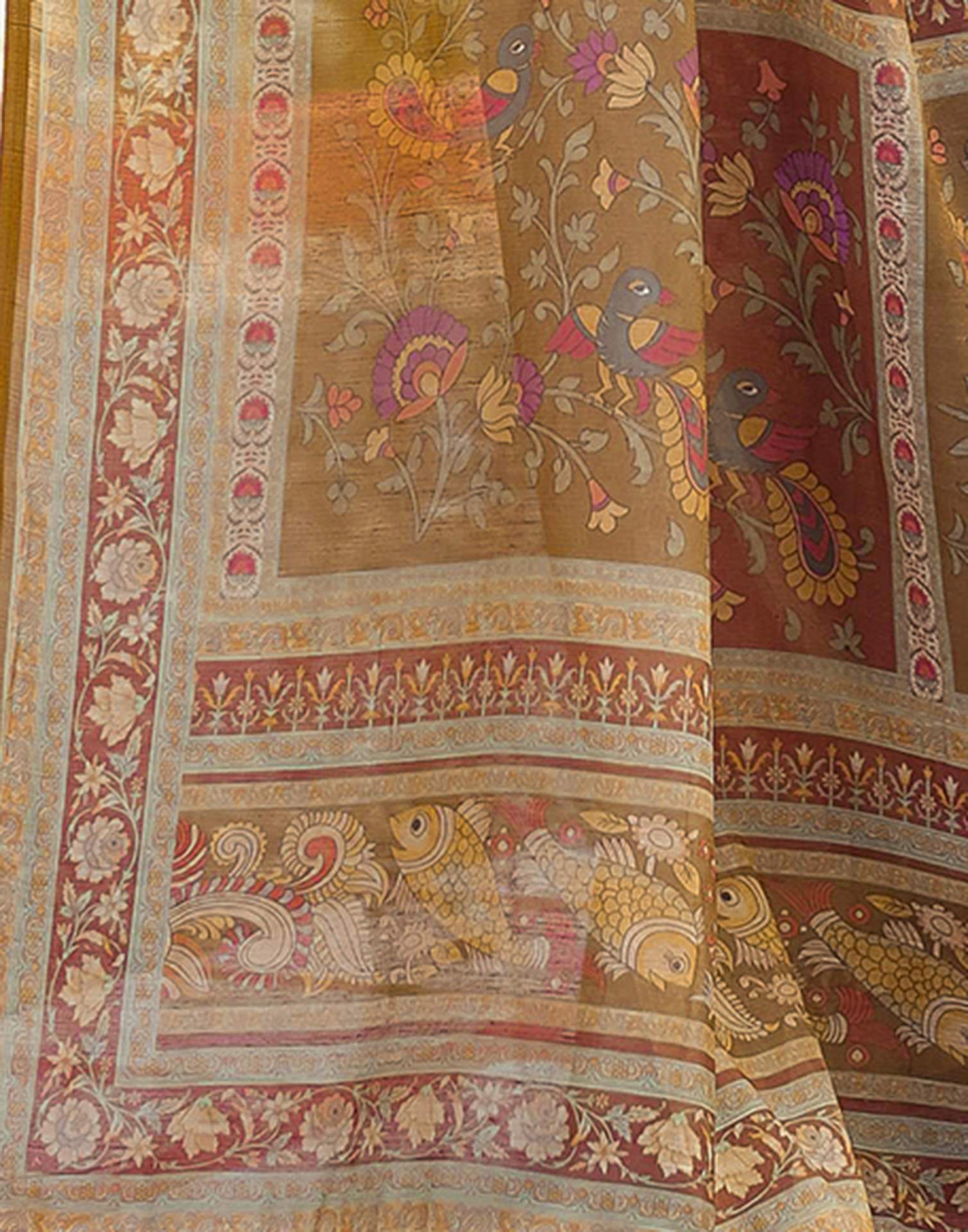 Chestnut Brown Linen Floral Printed Saree